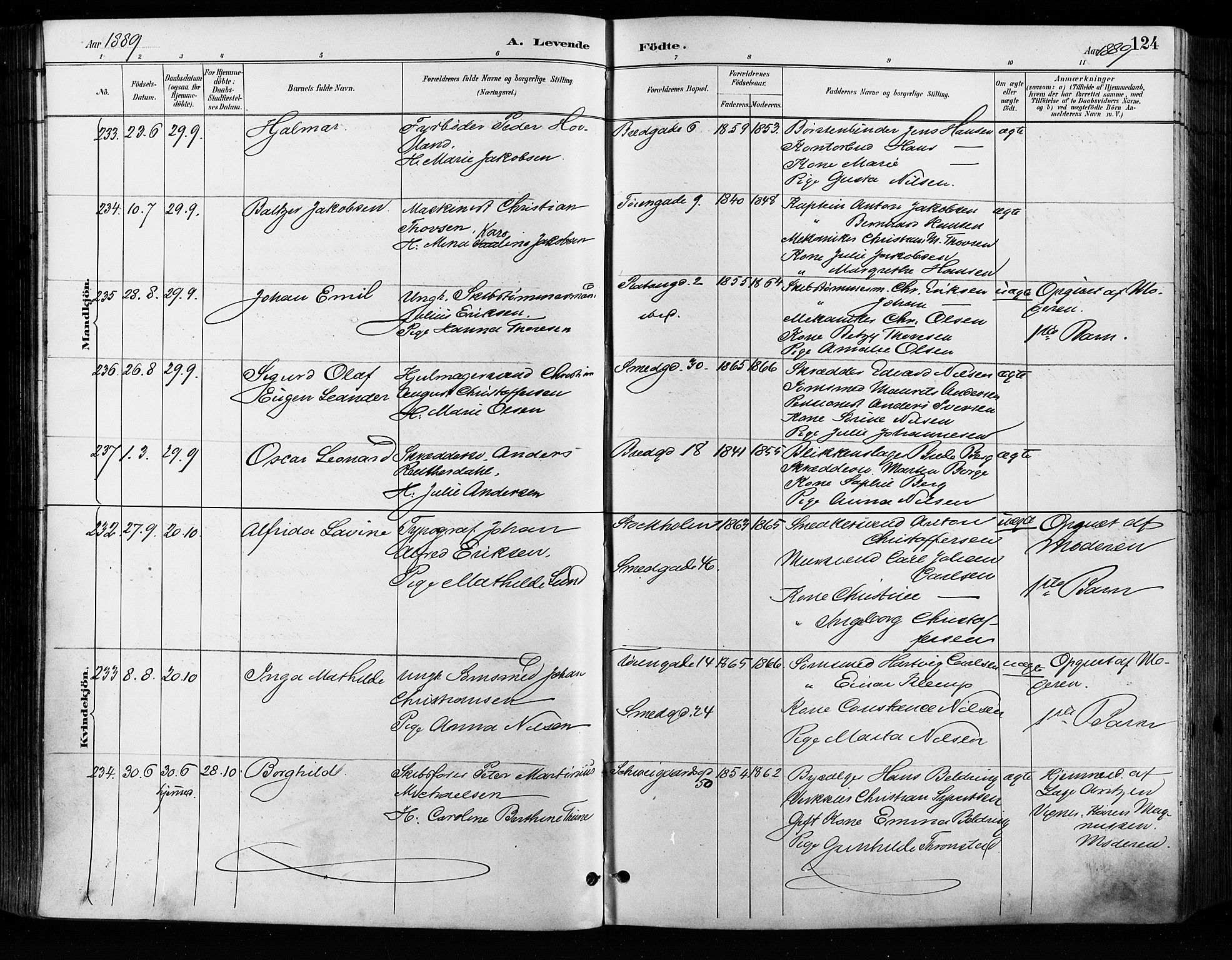 Grønland prestekontor Kirkebøker, SAO/A-10848/F/Fa/L0009: Parish register (official) no. 9, 1888-1893, p. 124