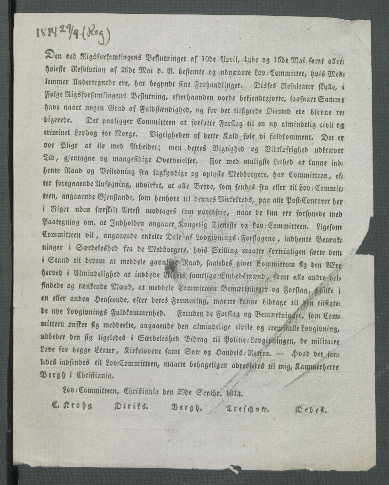 Forskjellige samlinger, Historisk-kronologisk samling, AV/RA-EA-4029/G/Ga/L0009A: Historisk-kronologisk samling. Dokumenter fra januar og ut september 1814. , 1814, p. 322