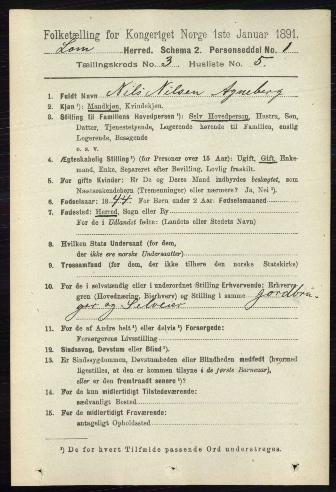 RA, 1891 census for 0514 Lom, 1891, p. 1278