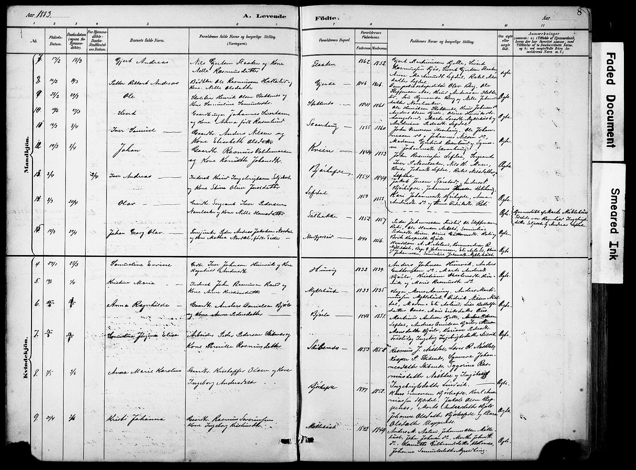 Eid sokneprestembete, AV/SAB-A-82301/H/Hab/Habb/L0002: Parish register (copy) no. B 2, 1882-1907, p. 8