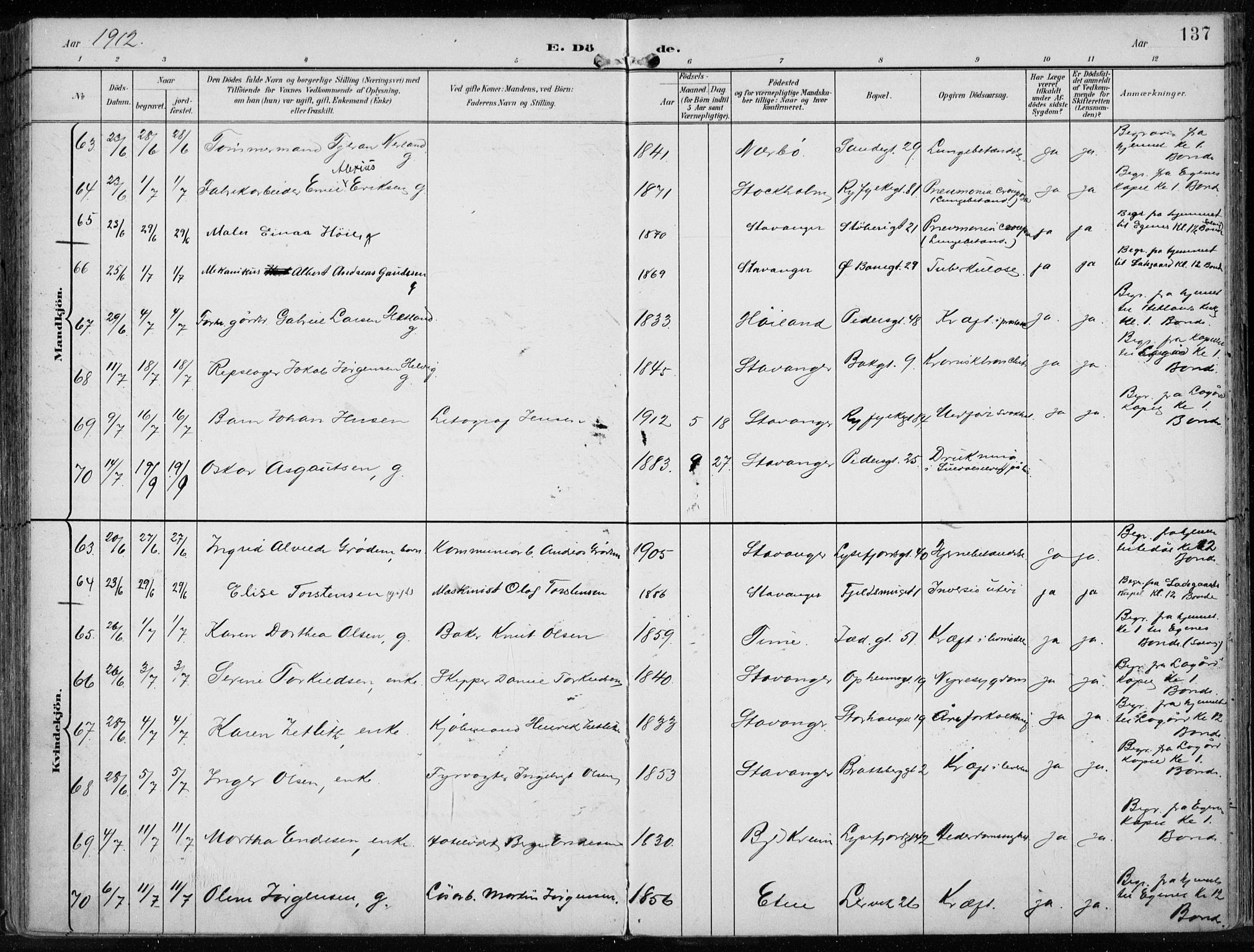 St. Johannes sokneprestkontor, SAST/A-101814/001/30/30BA/L0005: Parish register (official) no. A 5, 1898-1919, p. 137