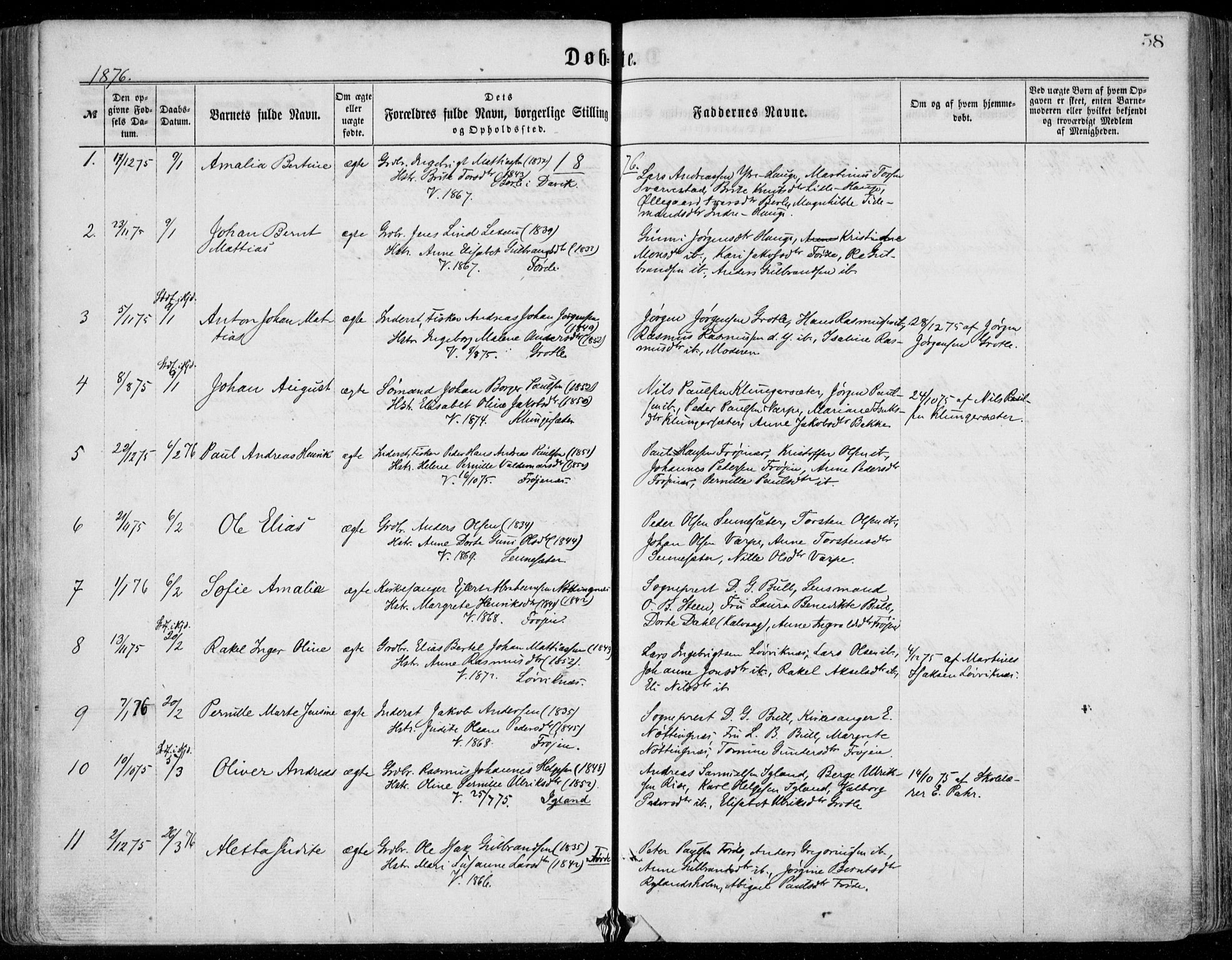 Bremanger sokneprestembete, SAB/A-82201/H/Haa/Haaa/L0001: Parish register (official) no. A  1, 1864-1883, p. 58
