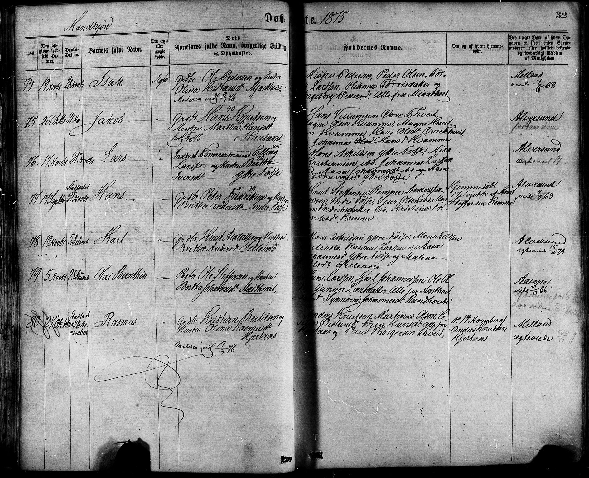 Hamre sokneprestembete, AV/SAB-A-75501/H/Ha/Haa/Haaa/L0015: Parish register (official) no. A 15, 1870-1881, p. 32