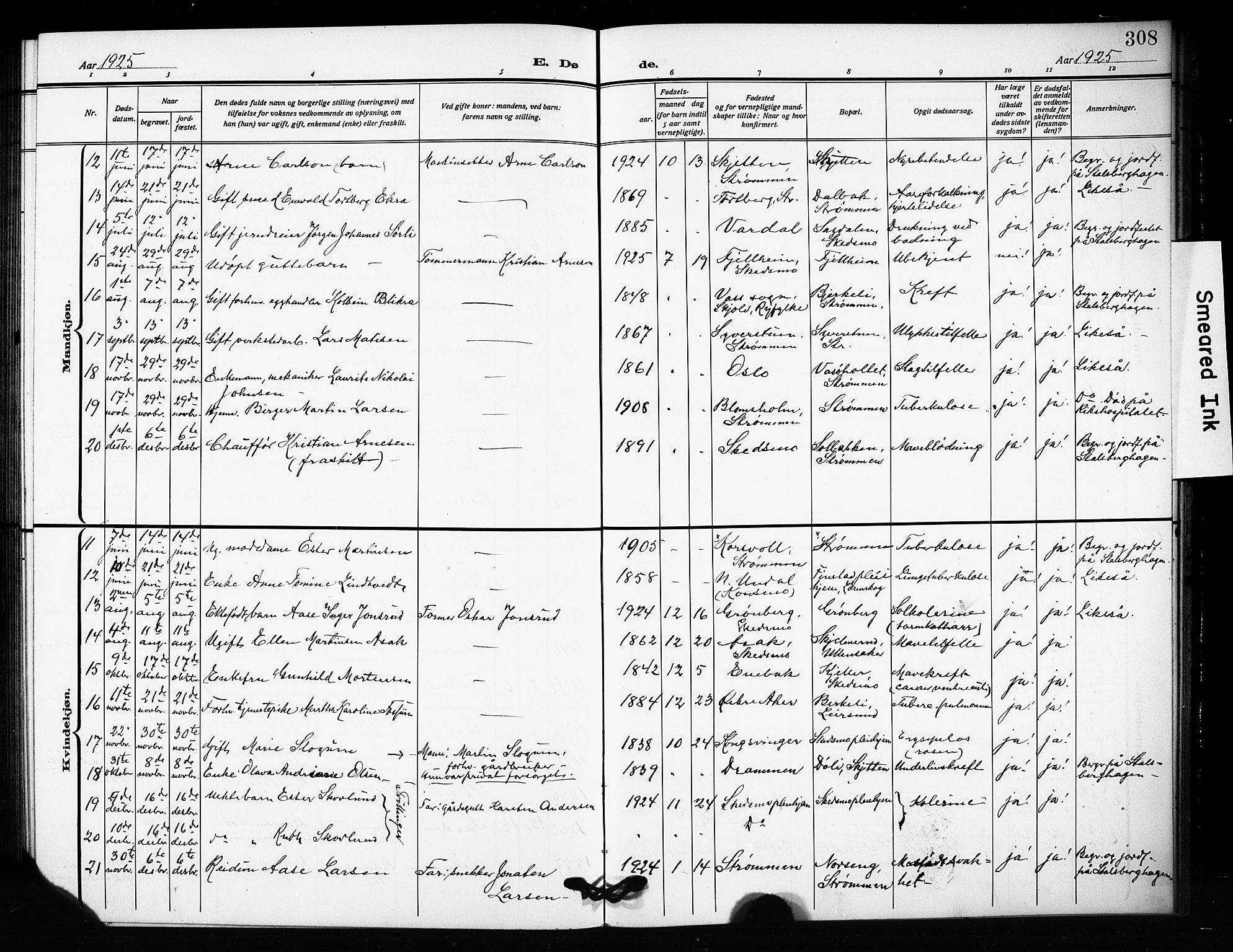 Skedsmo prestekontor Kirkebøker, AV/SAO-A-10033a/G/Ga/L0006: Parish register (copy) no. I 6, 1912-1926, p. 308