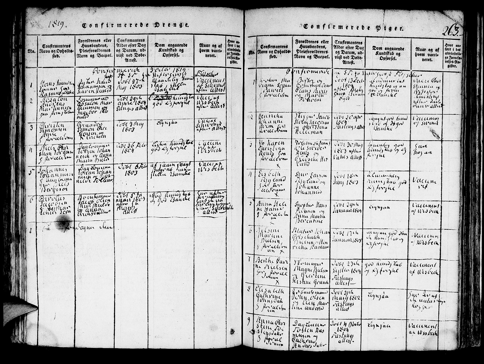 Domkirken sokneprestembete, AV/SAB-A-74801/H/Hab/L0001: Parish register (copy) no. A 1, 1816-1821, p. 263