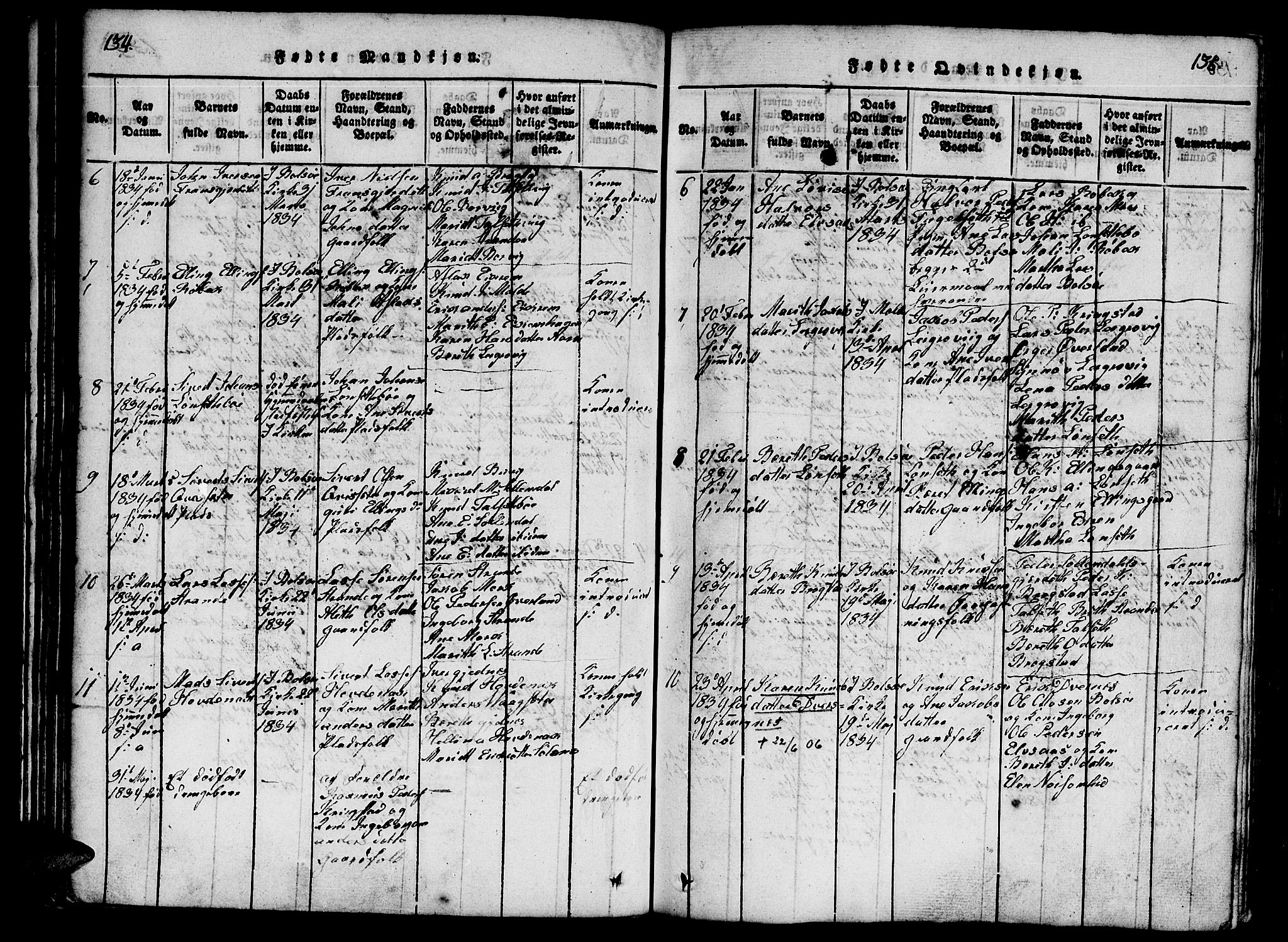 Ministerialprotokoller, klokkerbøker og fødselsregistre - Møre og Romsdal, SAT/A-1454/555/L0652: Parish register (official) no. 555A03, 1817-1843, p. 134-135