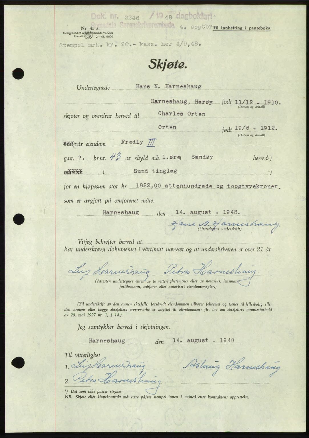 Romsdal sorenskriveri, AV/SAT-A-4149/1/2/2C: Mortgage book no. A27, 1948-1948, Diary no: : 2246/1948