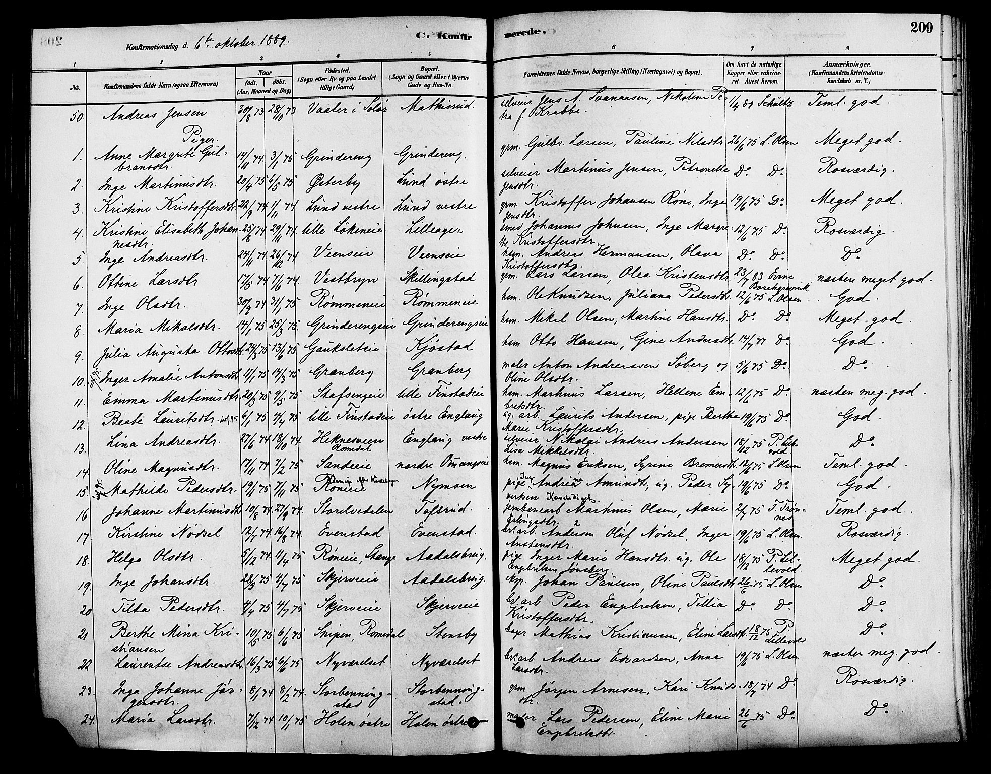 Løten prestekontor, AV/SAH-PREST-022/K/Ka/L0009: Parish register (official) no. 9, 1878-1891, p. 209