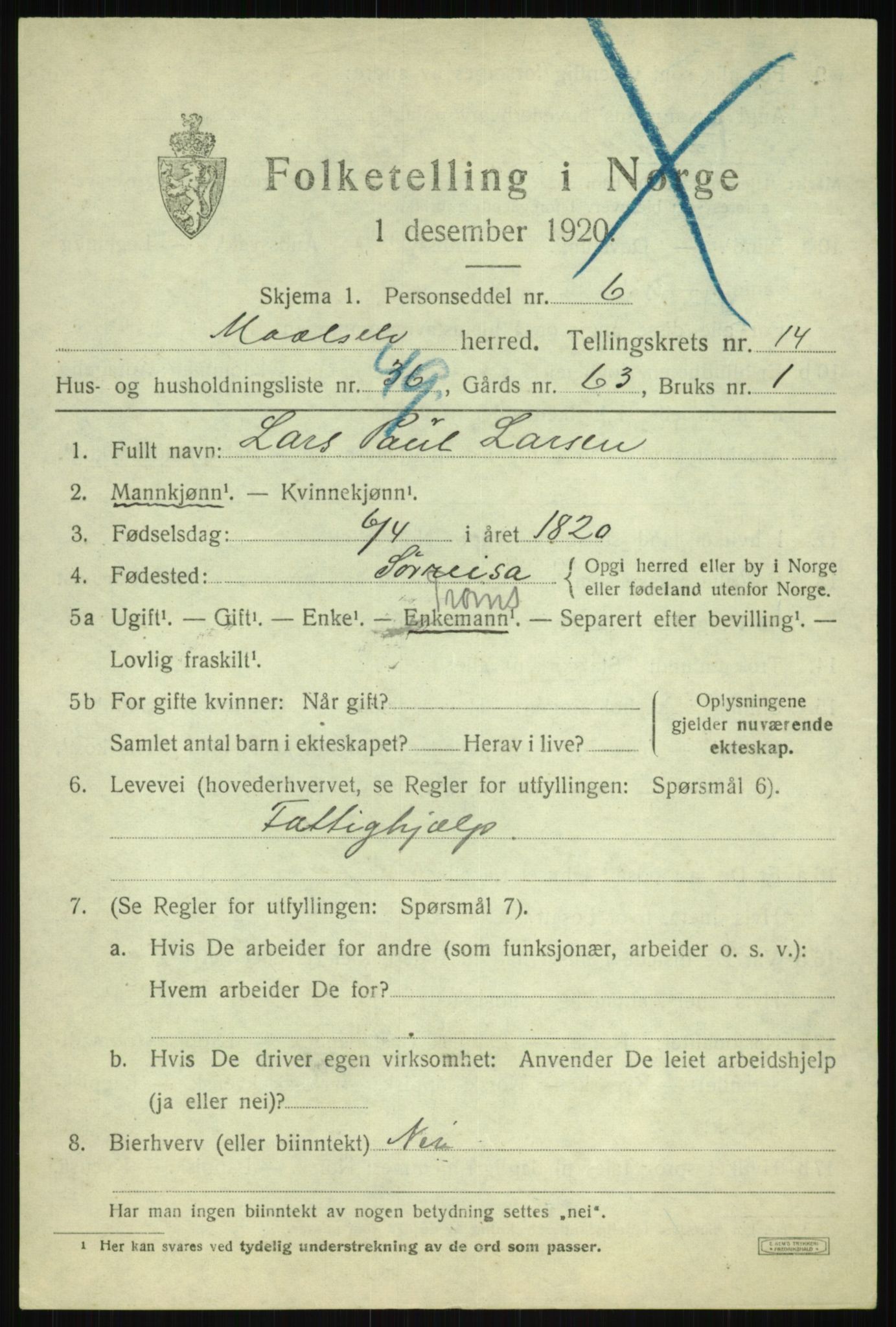 SATØ, 1920 census for Målselv, 1920, p. 7577