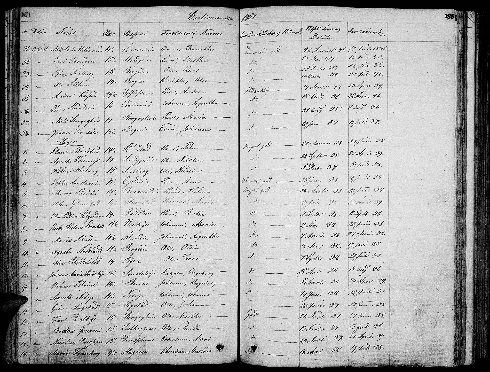 Vardal prestekontor, SAH/PREST-100/H/Ha/Hab/L0004: Parish register (copy) no. 4, 1831-1853, p. 185