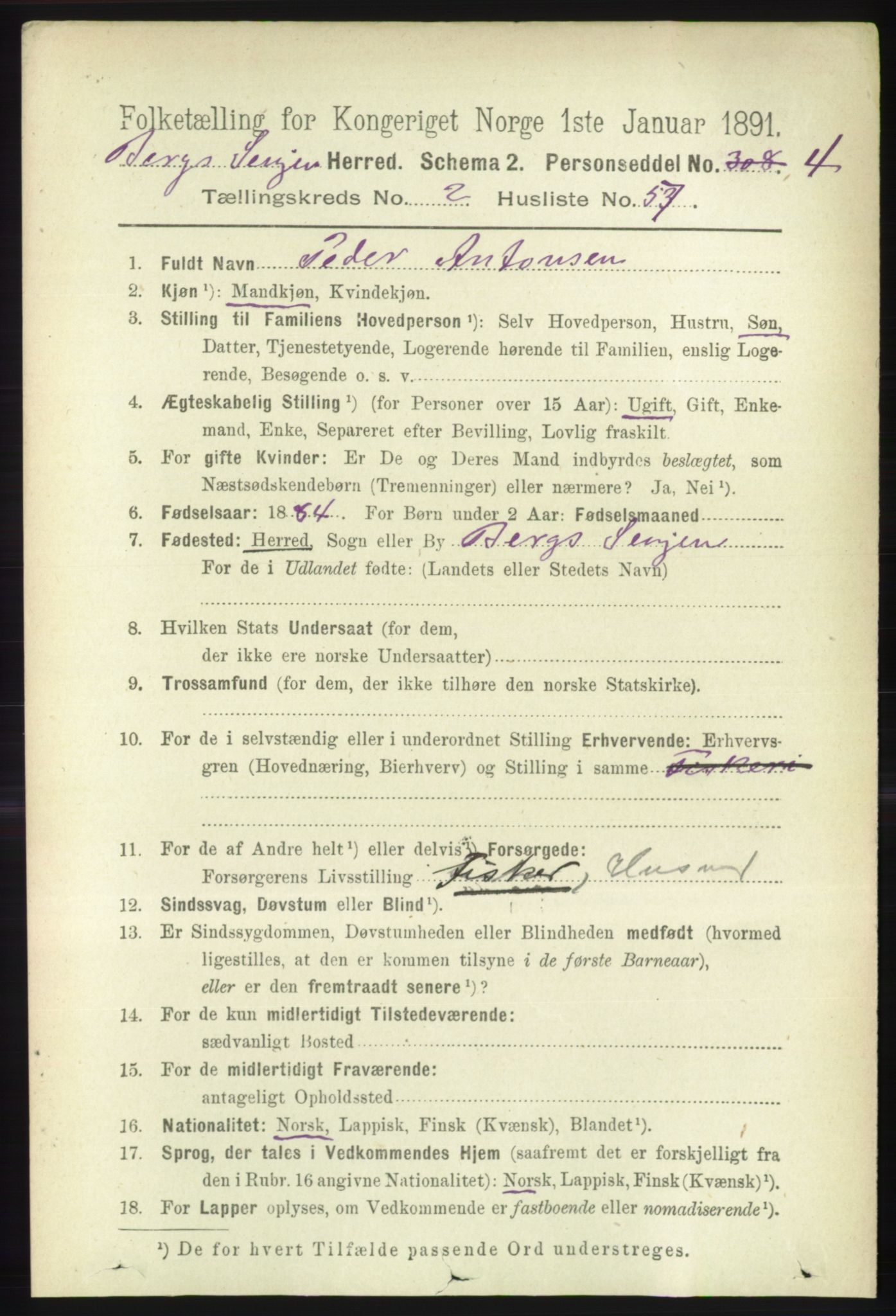 RA, 1891 census for 1929 Berg, 1891, p. 963