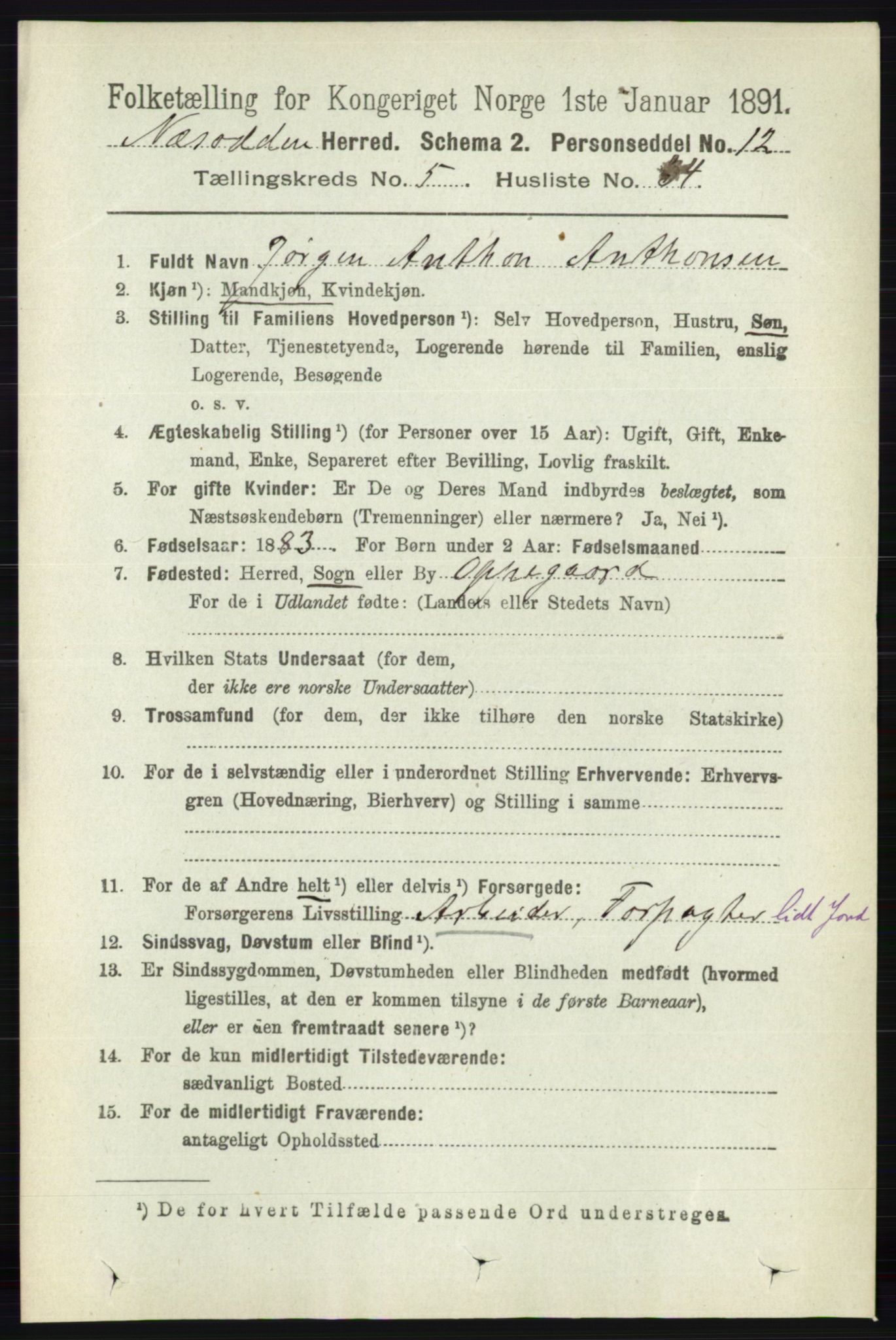 RA, 1891 census for 0216 Nesodden, 1891, p. 2232