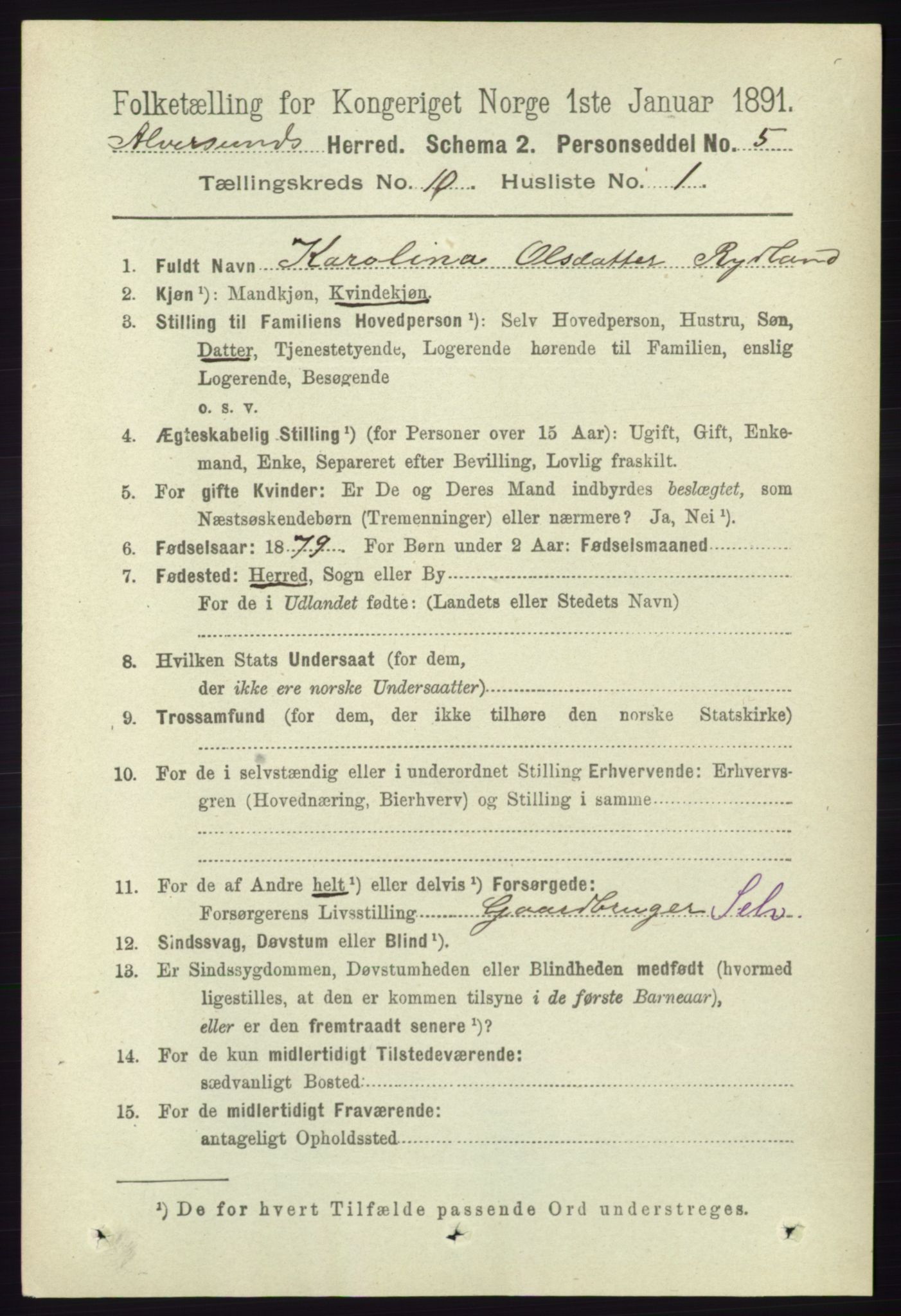 RA, 1891 census for 1257 Alversund, 1891, p. 3466