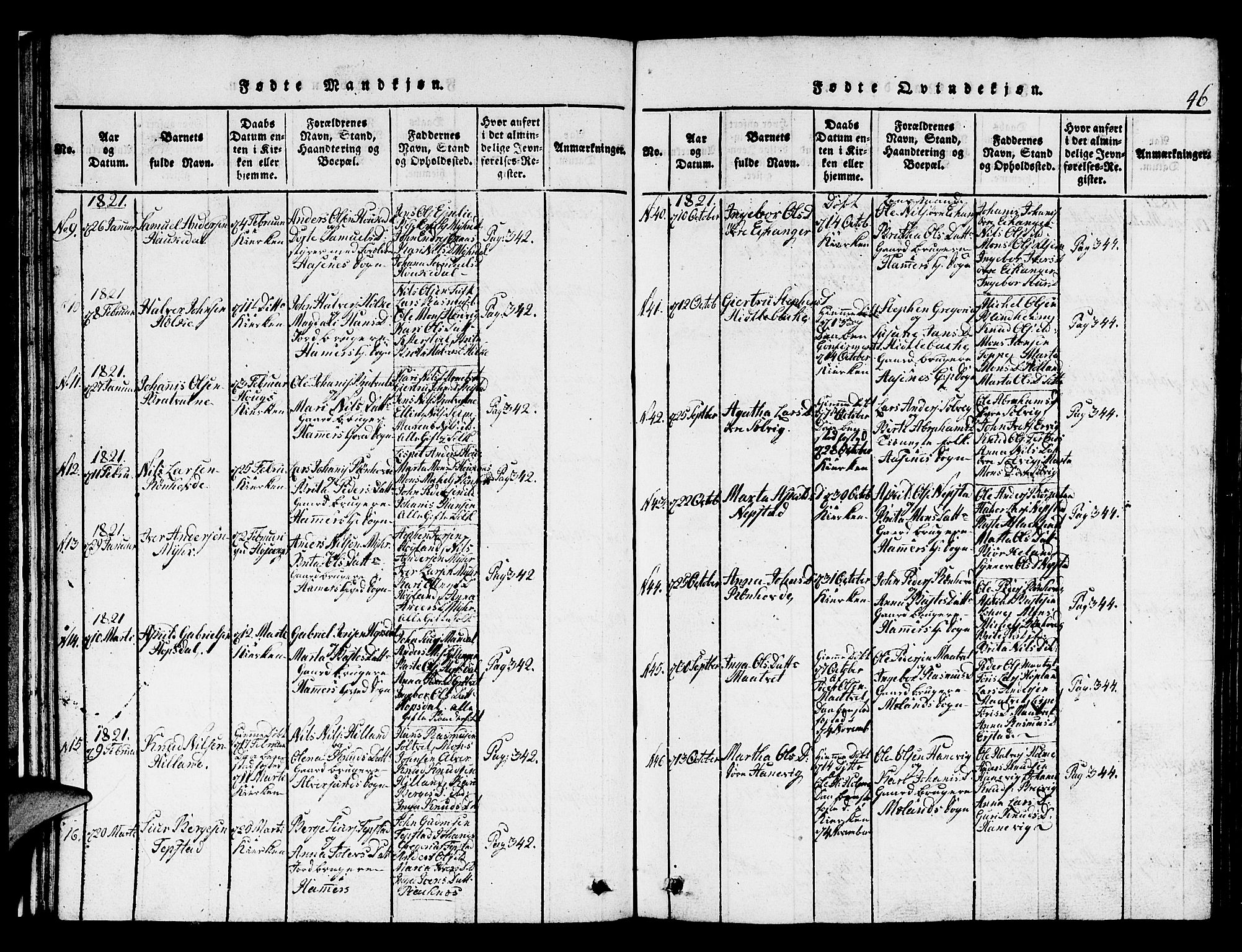 Hamre sokneprestembete, AV/SAB-A-75501/H/Ha/Hab: Parish register (copy) no. A 1, 1816-1826, p. 46