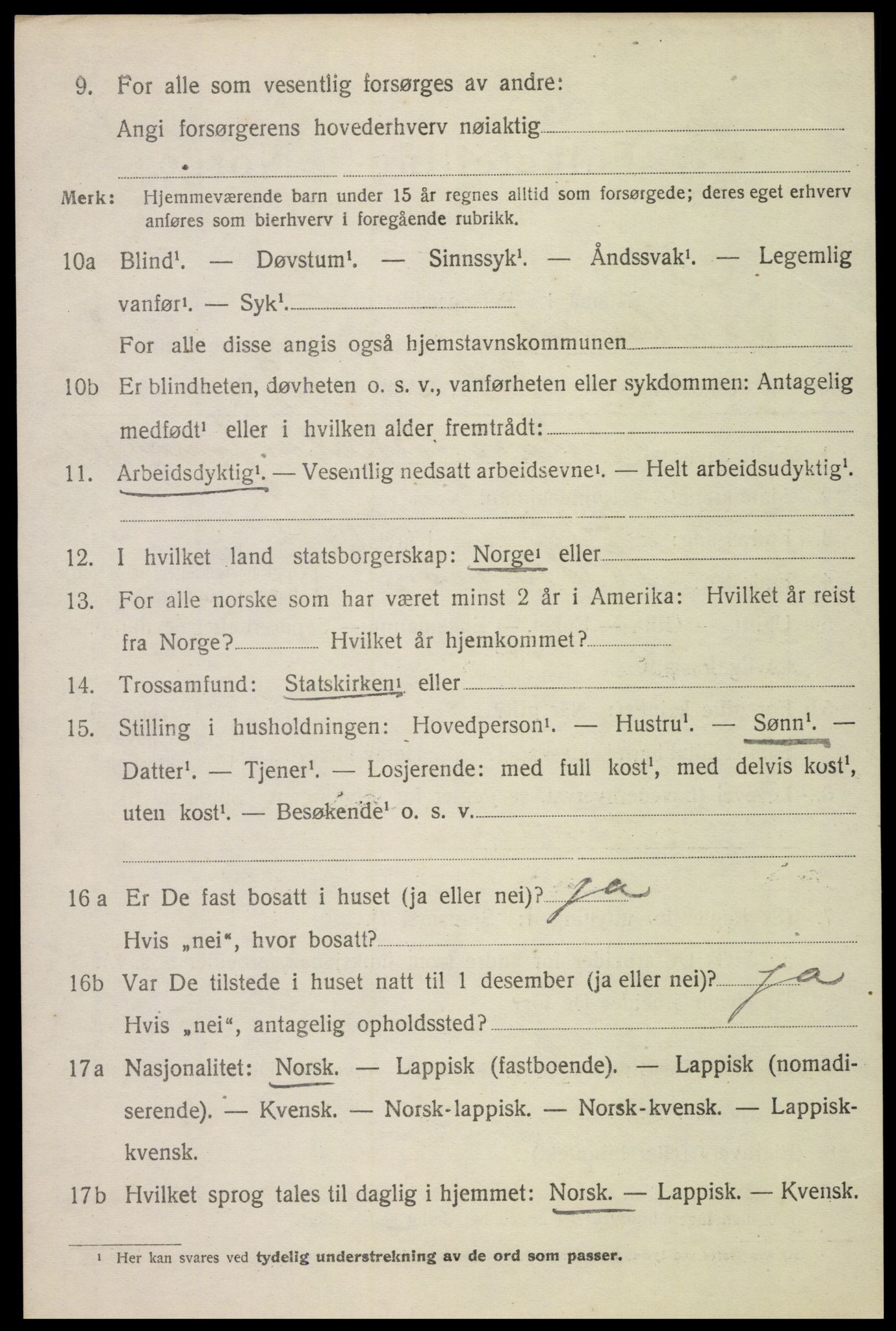 SAT, 1920 census for Sortland, 1920, p. 7113