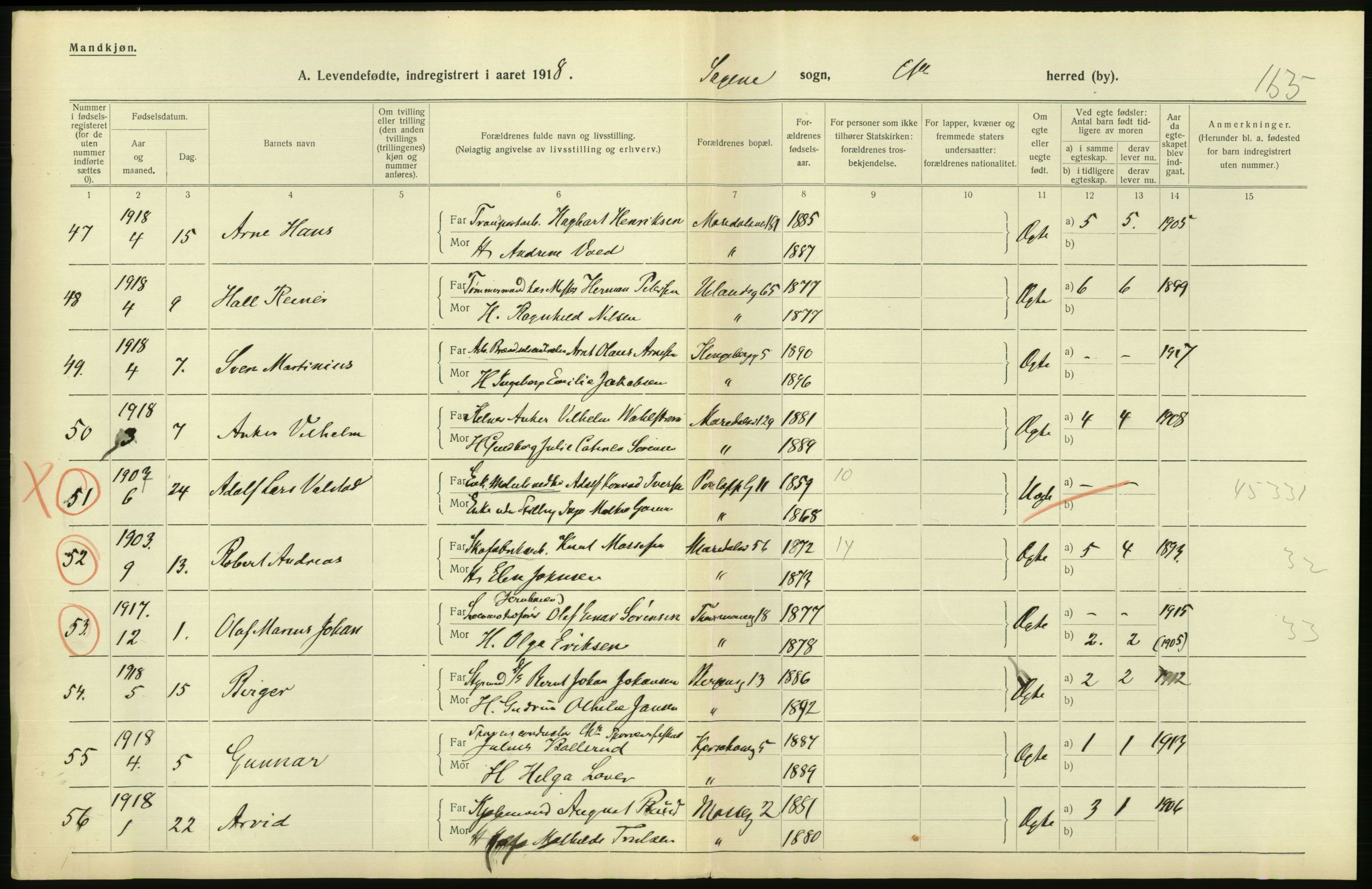 Statistisk sentralbyrå, Sosiodemografiske emner, Befolkning, AV/RA-S-2228/D/Df/Dfb/Dfbh/L0008: Kristiania: Levendefødte menn og kvinner., 1918, p. 816