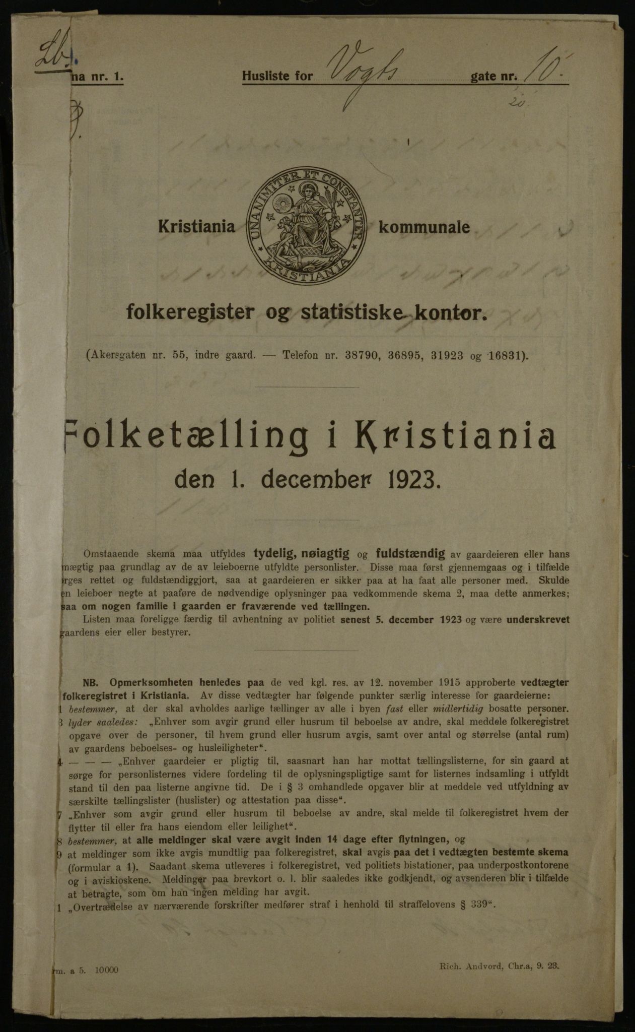 OBA, Municipal Census 1923 for Kristiania, 1923, p. 137008