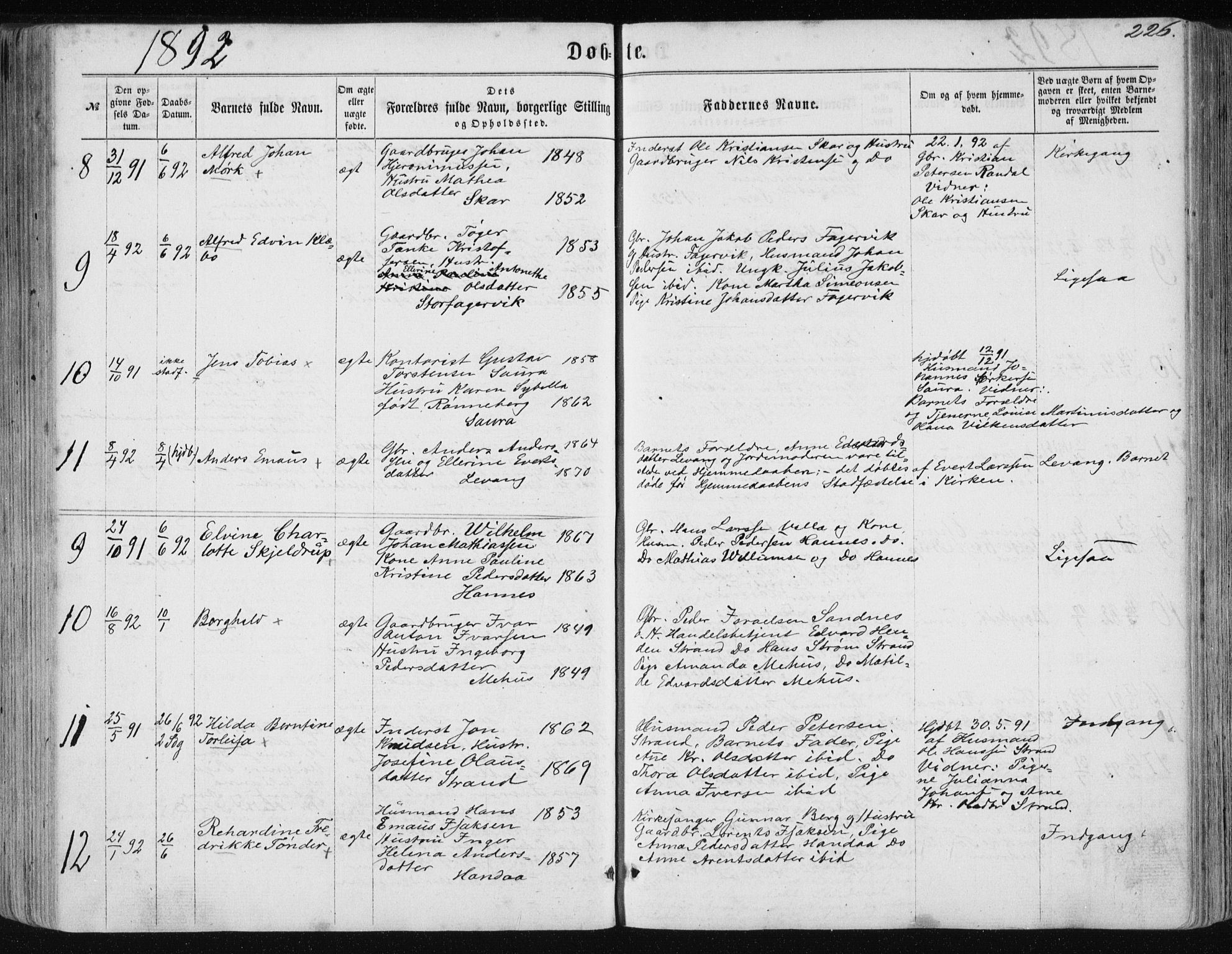 Ministerialprotokoller, klokkerbøker og fødselsregistre - Nordland, AV/SAT-A-1459/838/L0556: Parish register (copy) no. 838C03, 1861-1893, p. 226
