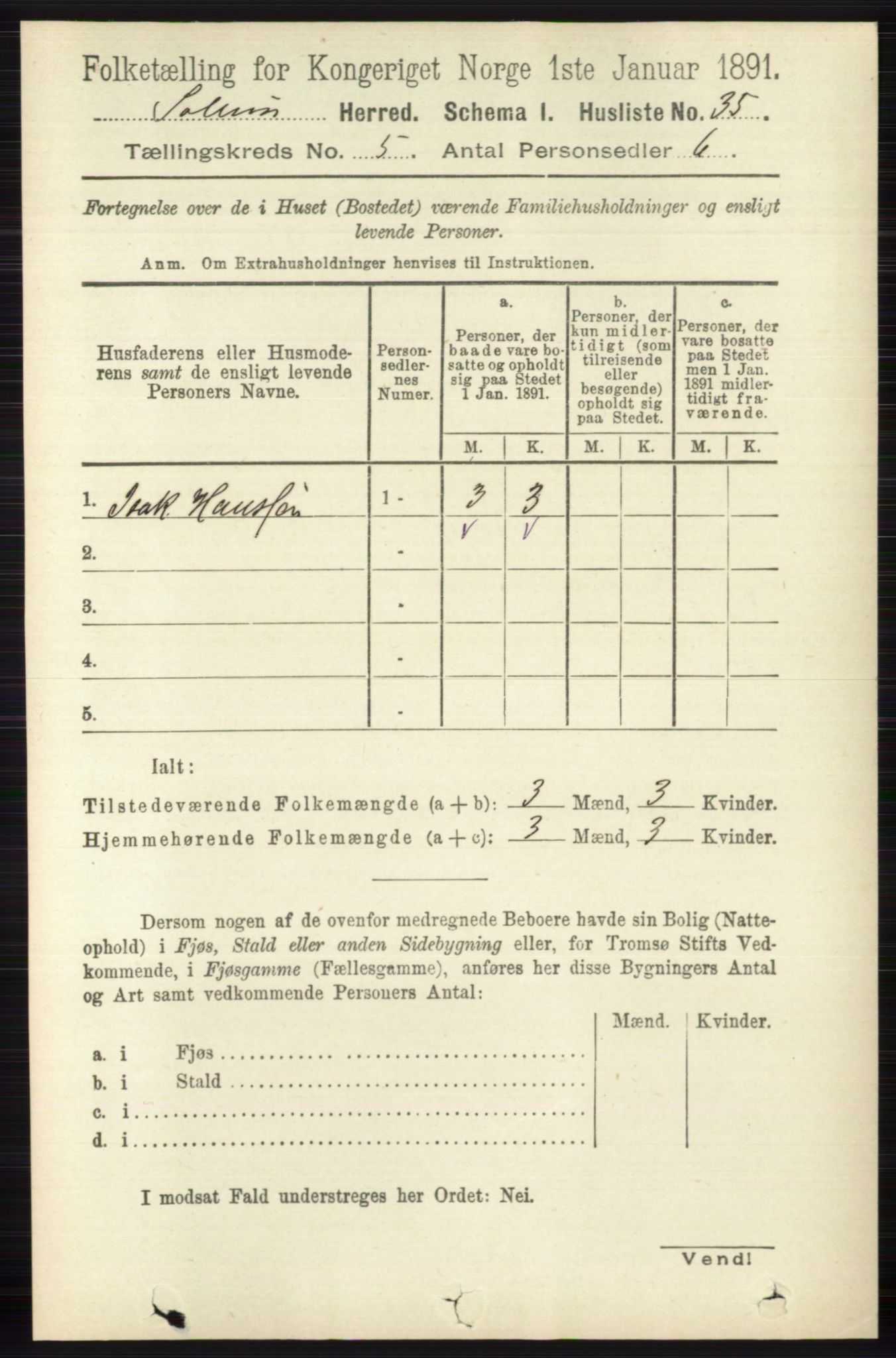 RA, 1891 census for 0818 Solum, 1891, p. 832