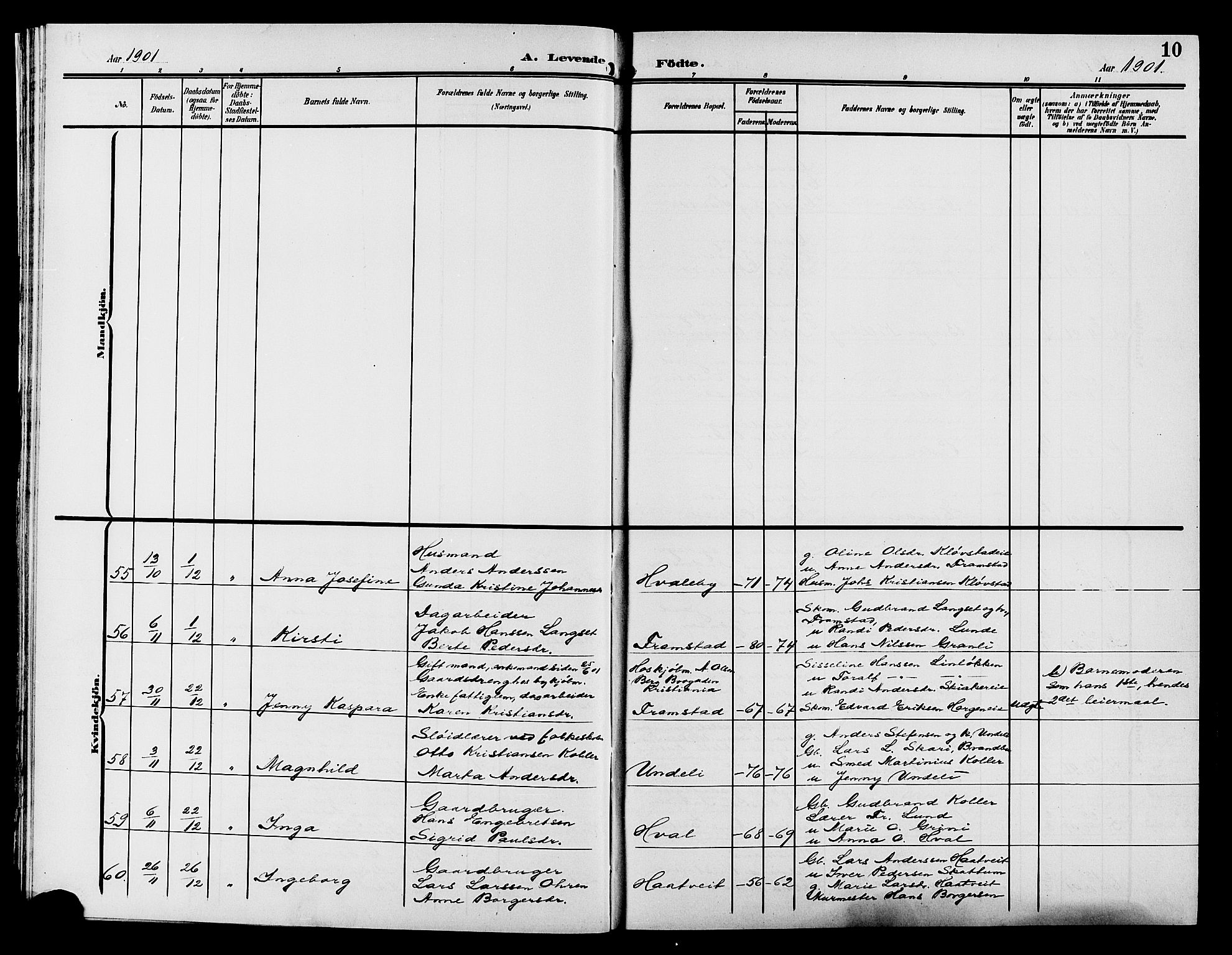 Gran prestekontor, SAH/PREST-112/H/Ha/Hab/L0006: Parish register (copy) no. 6, 1901-1911, p. 10