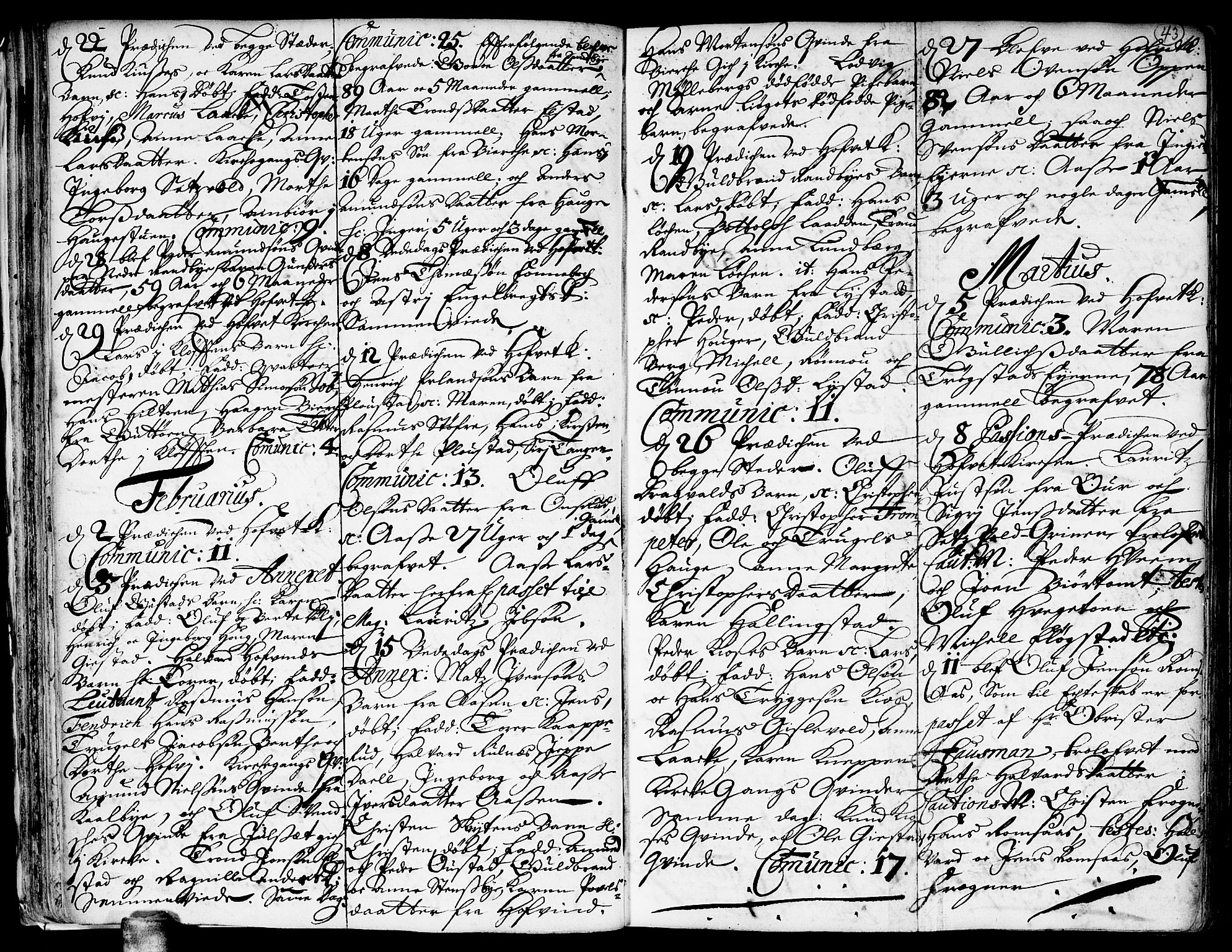 Ullensaker prestekontor Kirkebøker, AV/SAO-A-10236a/F/Fa/L0001: Parish register (official) no. I 1, 1689-1701, p. 43