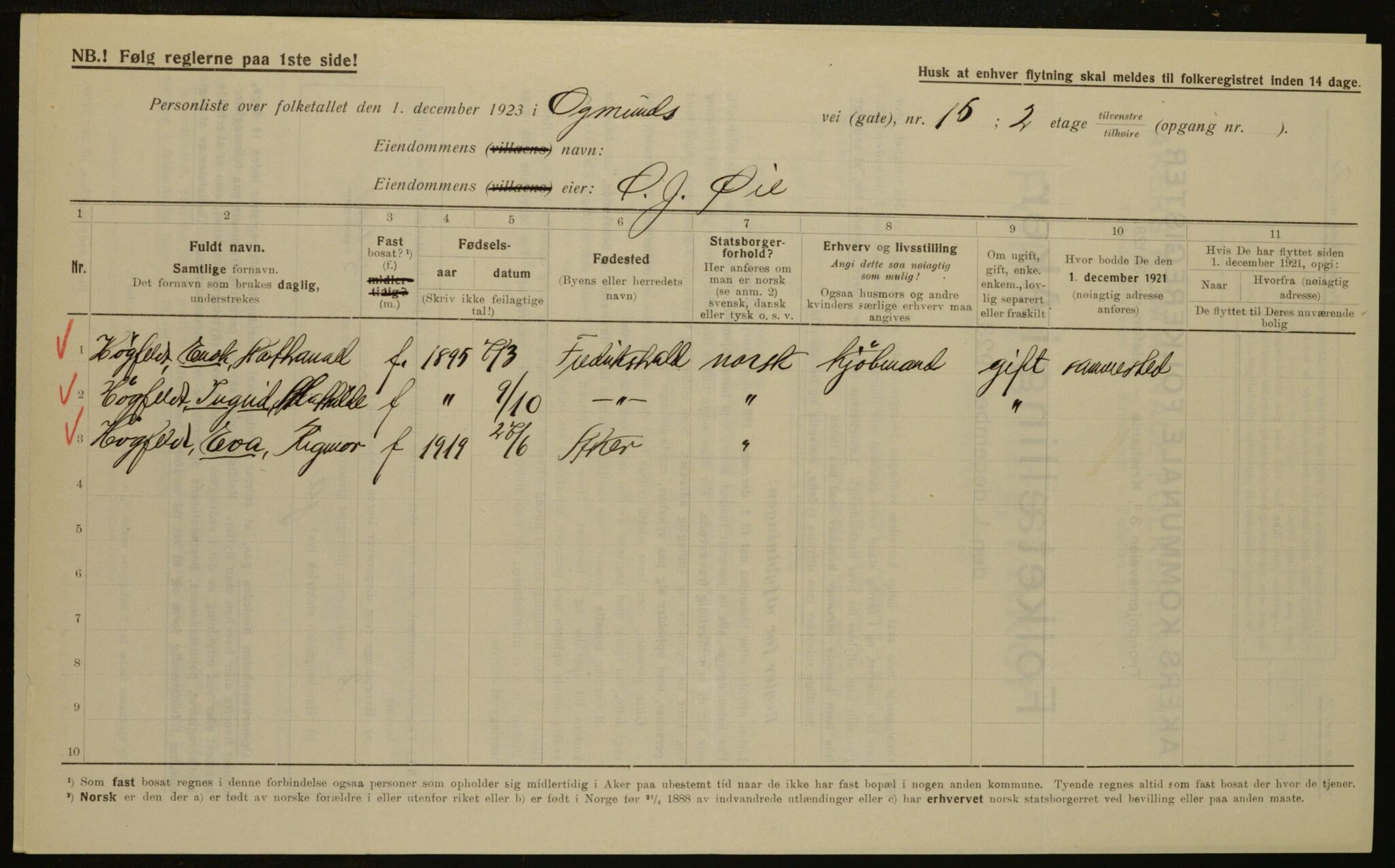 , Municipal Census 1923 for Aker, 1923, p. 16486