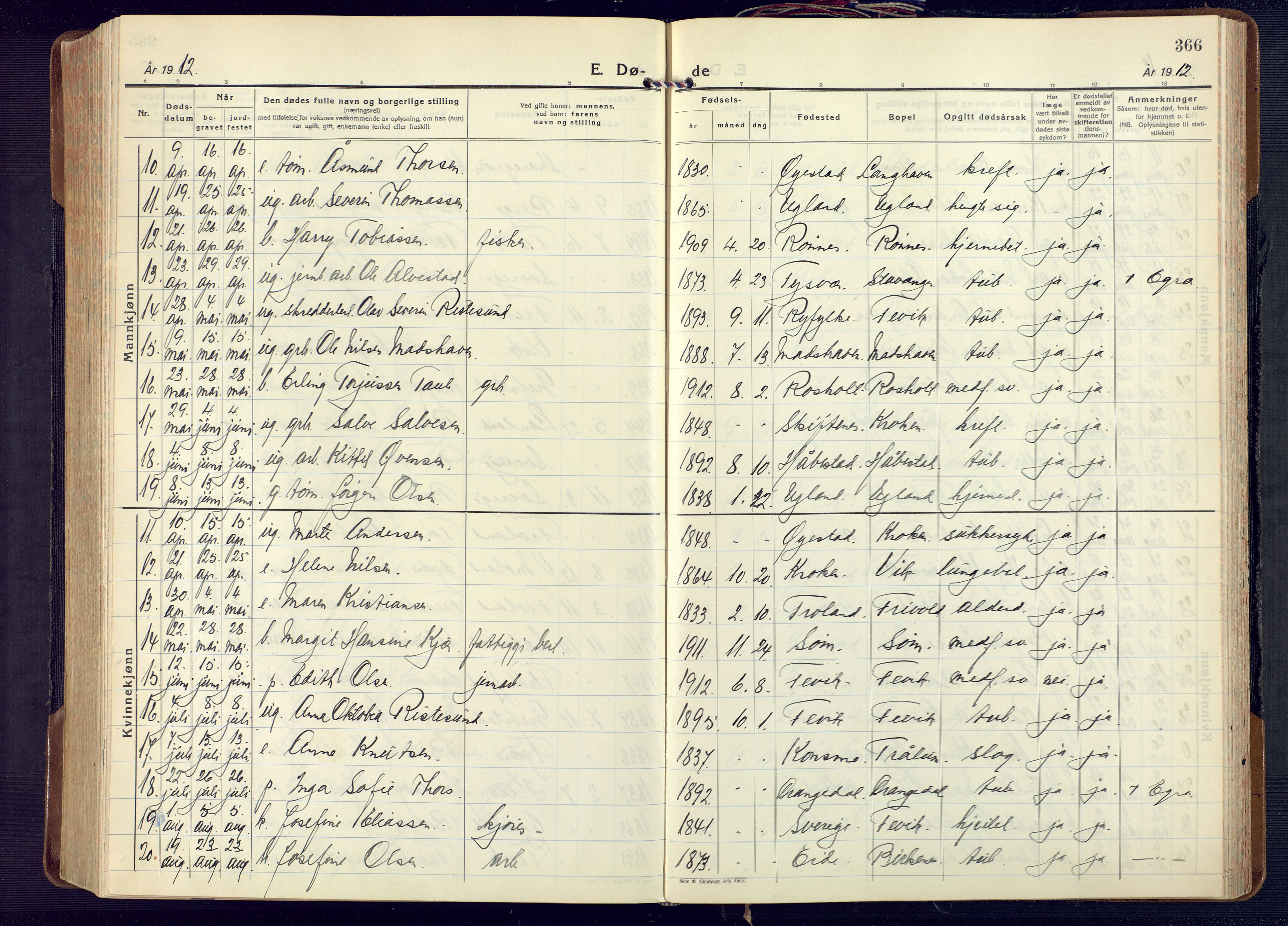 Fjære sokneprestkontor, AV/SAK-1111-0011/F/Fa/L0004: Parish register (official) no. A 4, 1902-1925, p. 366