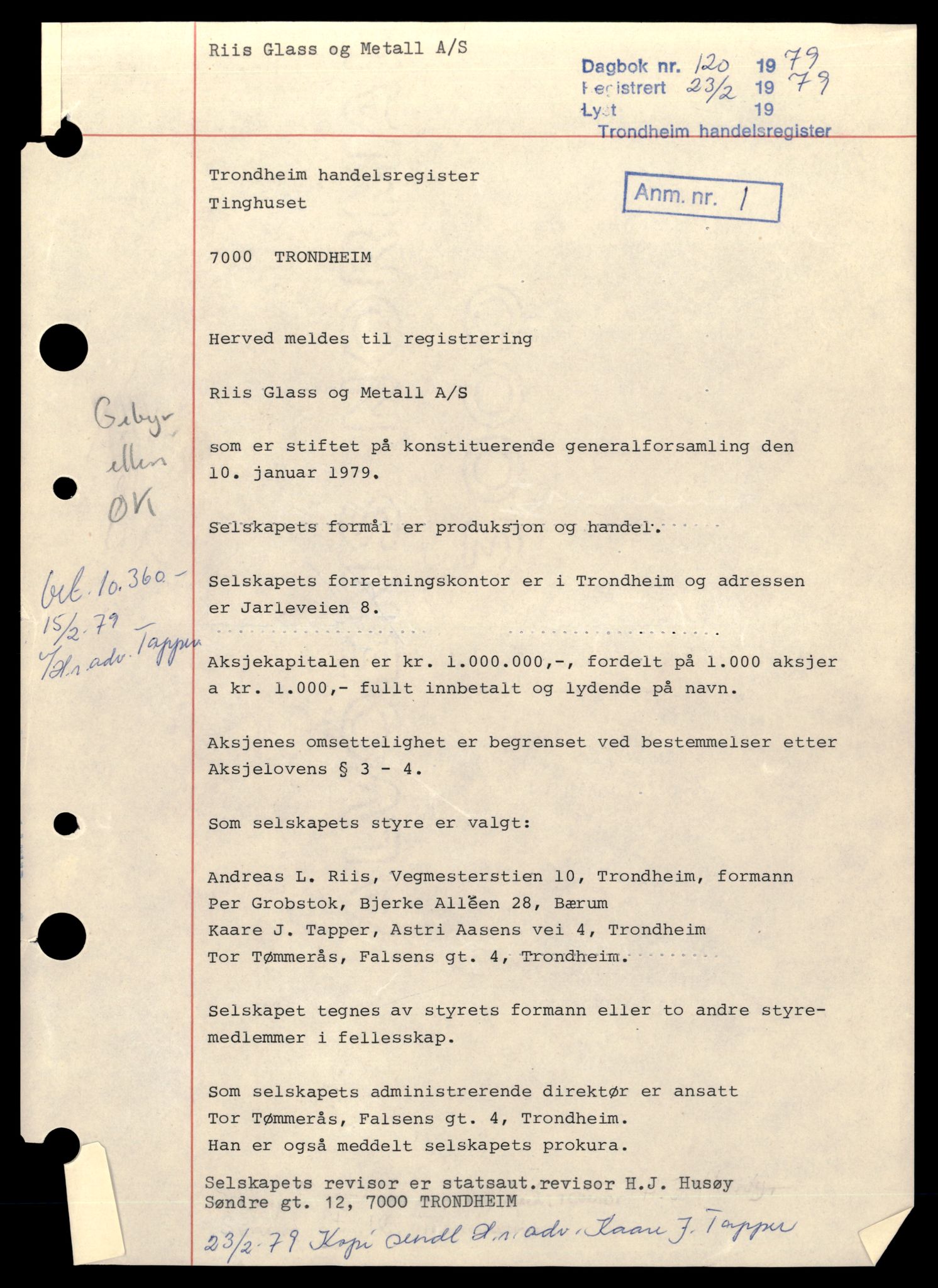 Trondheim byfogd, AV/SAT-A-0003/2/J/Jd/Jdd/L0045: Aksjeselskap, Ri-Ro, 1944-1990, p. 7