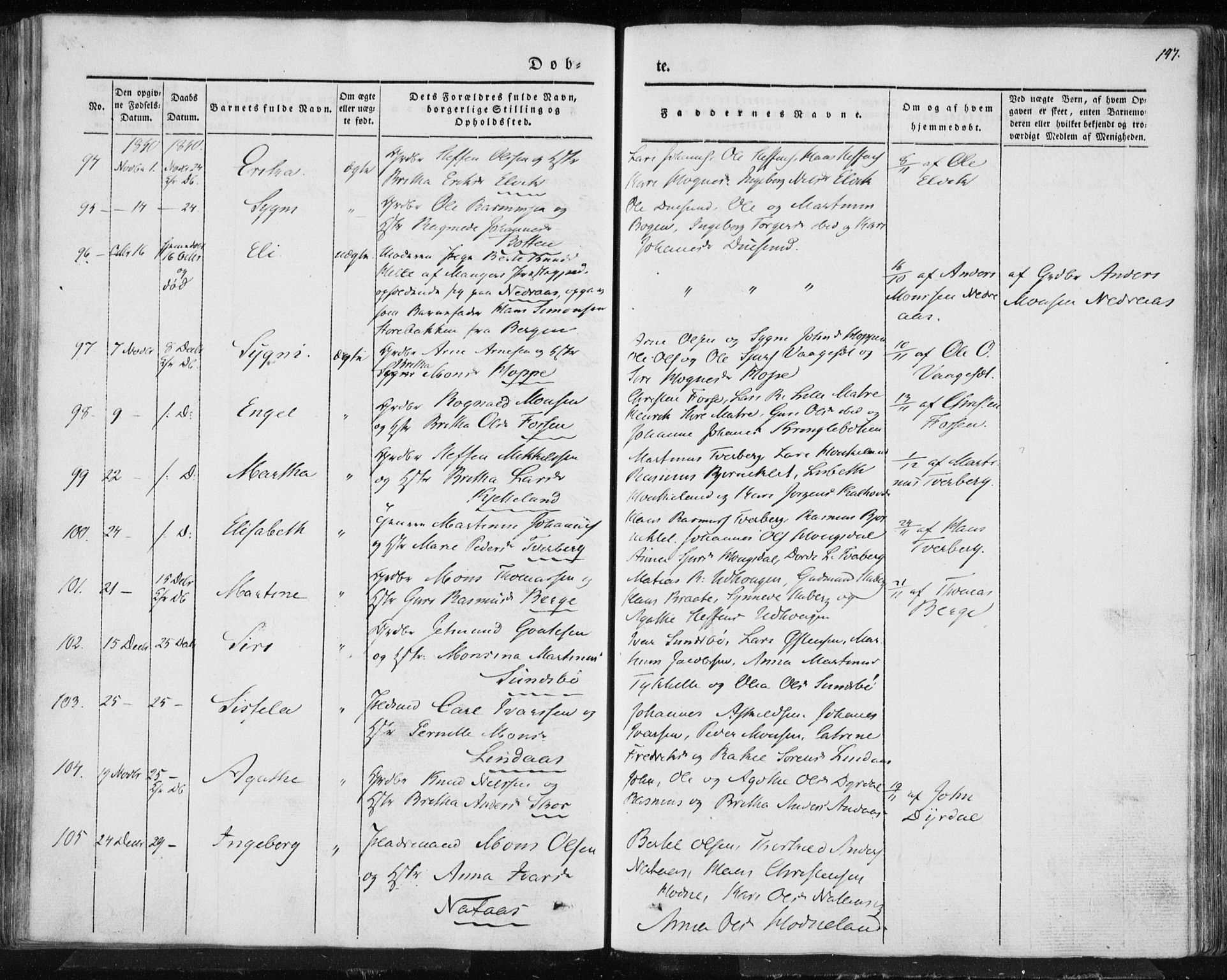 Lindås Sokneprestembete, AV/SAB-A-76701/H/Haa/Haaa/L0010: Parish register (official) no. A 10, 1842-1862, p. 147