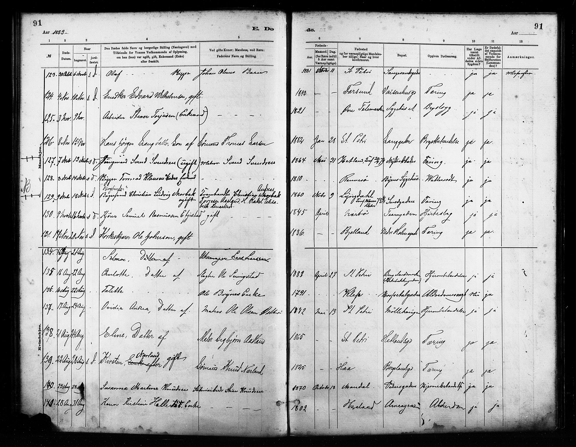 St. Petri sokneprestkontor, AV/SAST-A-101813/001/30/30BA/L0017: Parish register (official) no. A 17, 1879-1895, p. 91