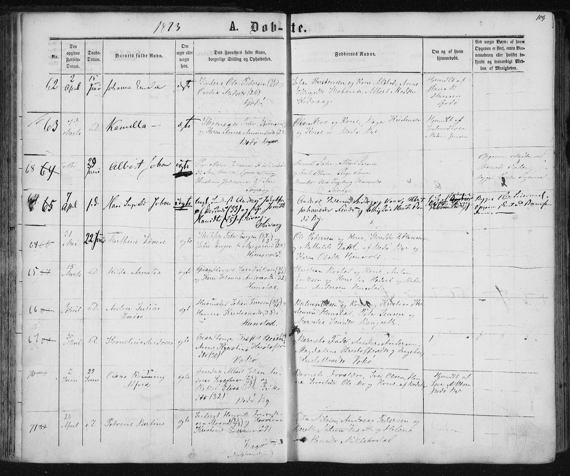 Ministerialprotokoller, klokkerbøker og fødselsregistre - Nordland, SAT/A-1459/801/L0008: Parish register (official) no. 801A08, 1864-1875, p. 109