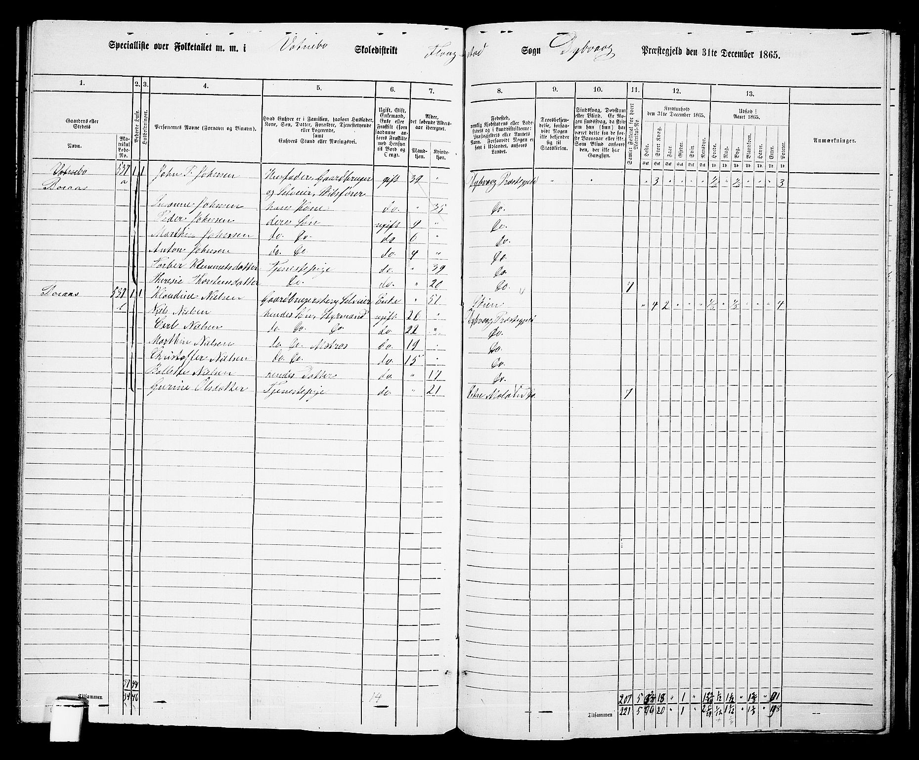 RA, 1865 census for Dypvåg, 1865, p. 155