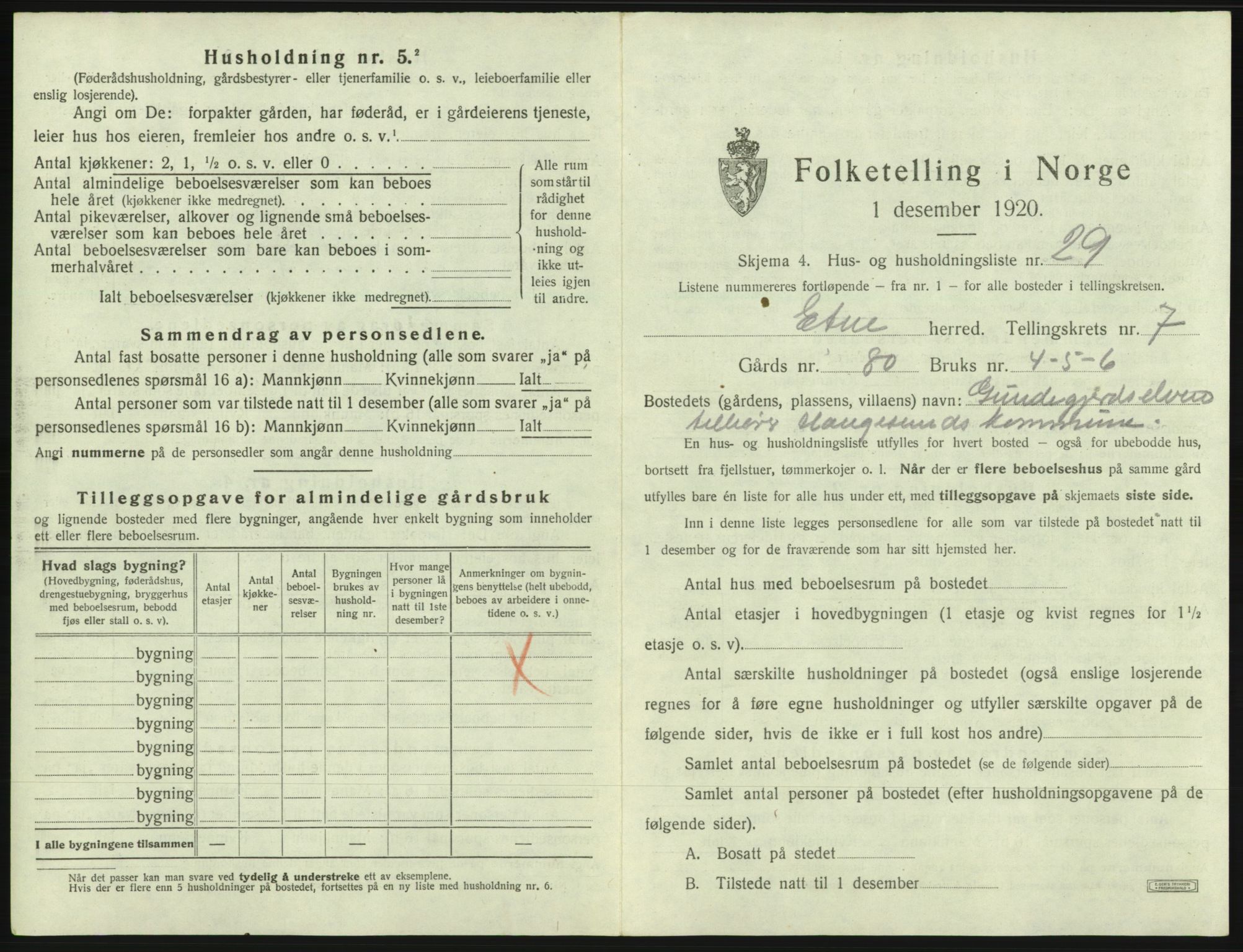 SAB, 1920 census for Etne, 1920, p. 577