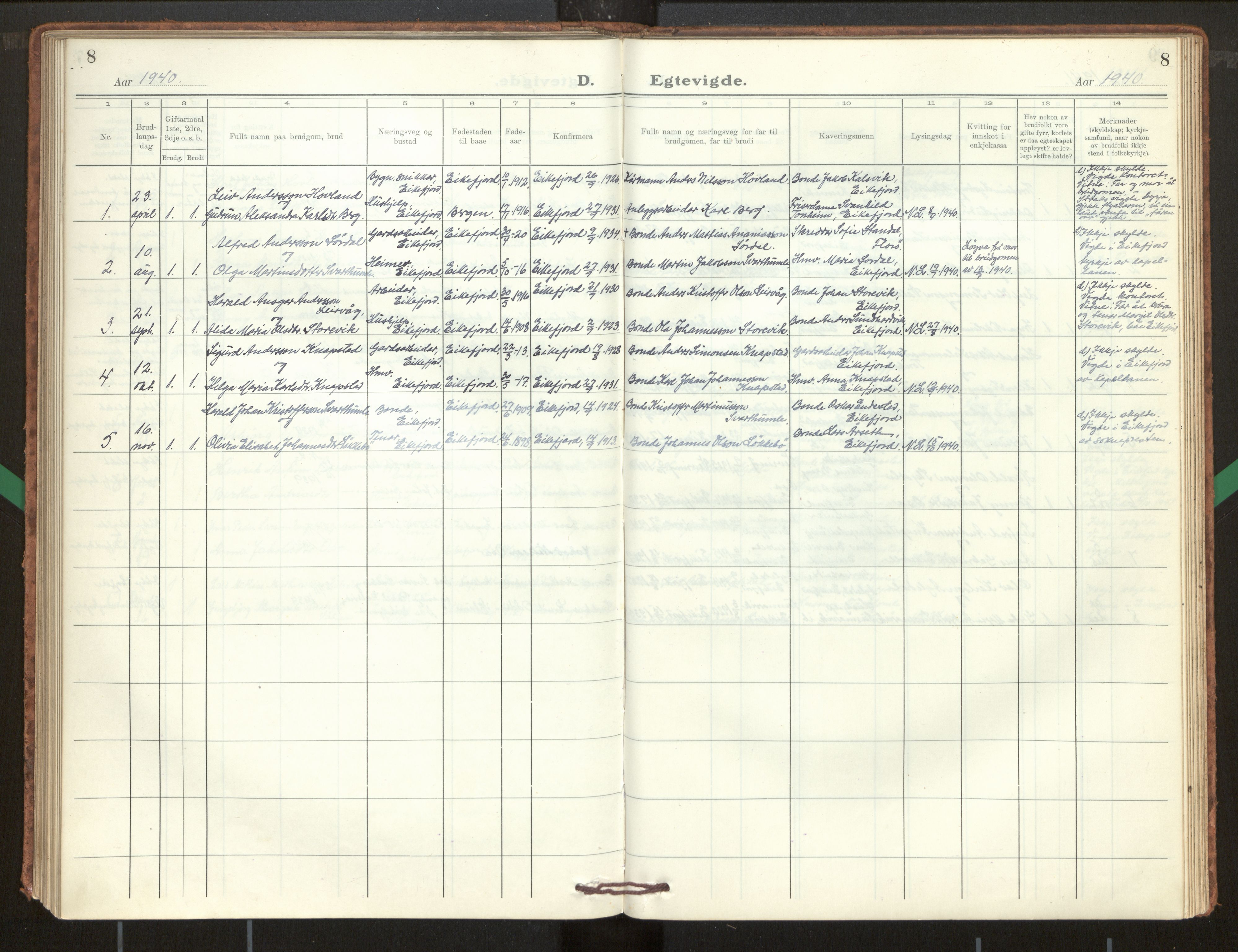 Kinn sokneprestembete, SAB/A-80801/H/Hab/Habe/L0003: Parish register (copy) no. E 3, 1927-1960, p. 8