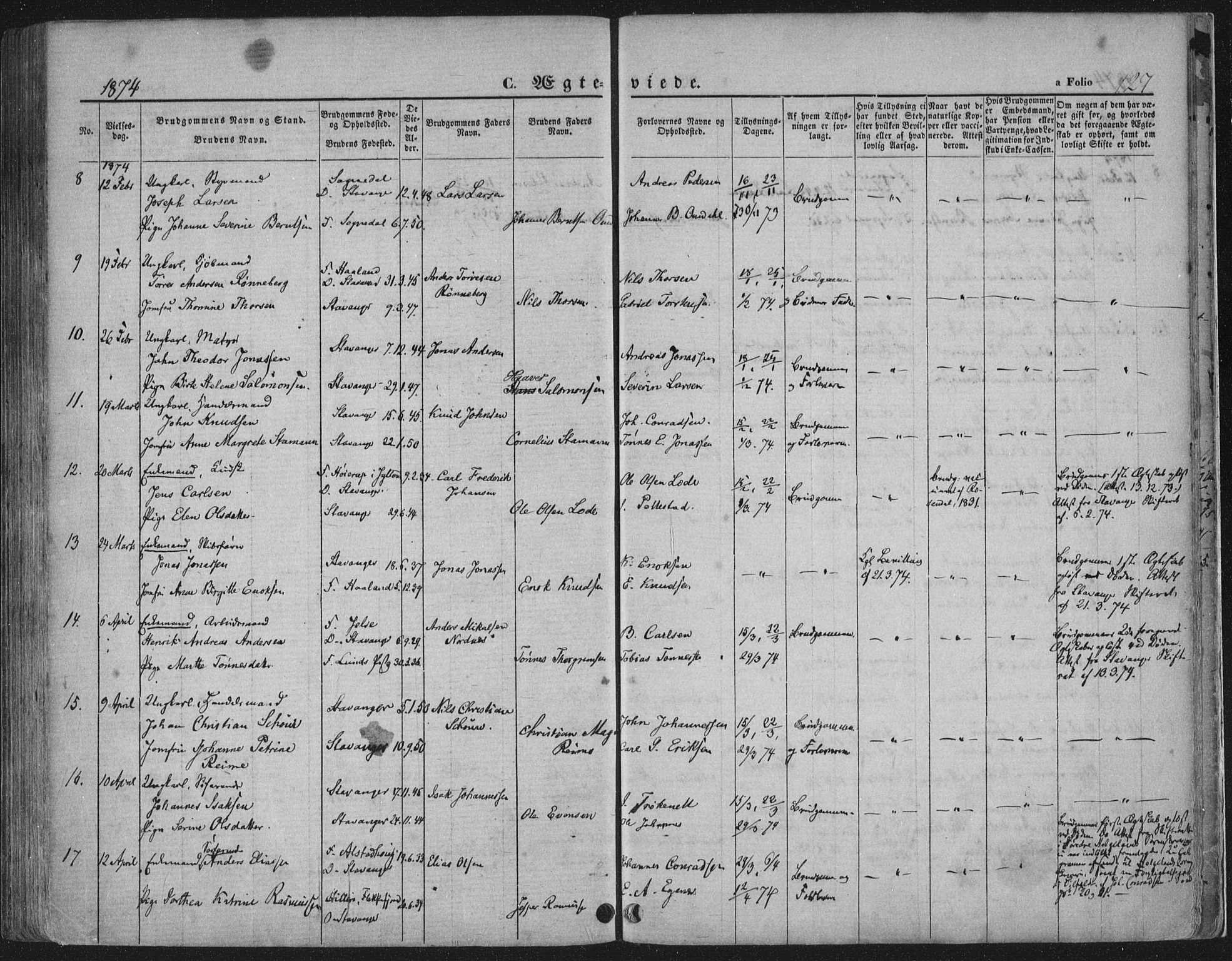 Domkirken sokneprestkontor, AV/SAST-A-101812/001/30/30BA/L0019: Parish register (official) no. A 18, 1857-1877, p. 127