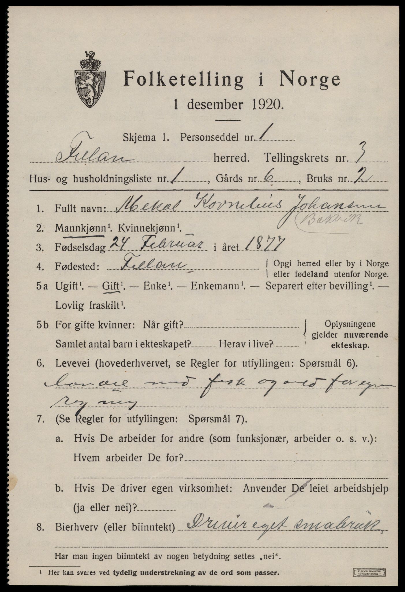 SAT, 1920 census for Fillan, 1920, p. 1464