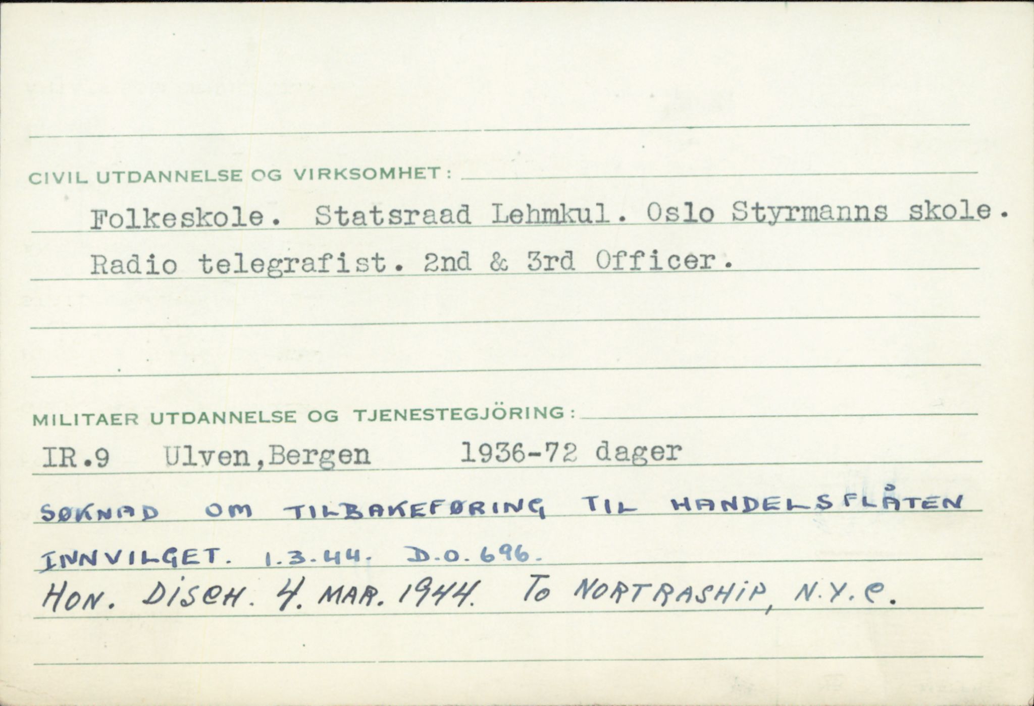 Forsvaret, Forsvarets overkommando/Luftforsvarsstaben, RA/RAFA-4079/P/Pa/L0038: Personellpapirer, 1914, p. 144
