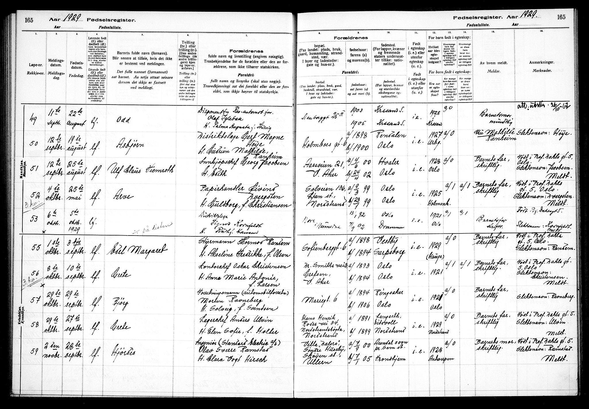 Uranienborg prestekontor Kirkebøker, AV/SAO-A-10877/J/Ja/L0001: Birth register no. 1, 1916-1930, p. 165