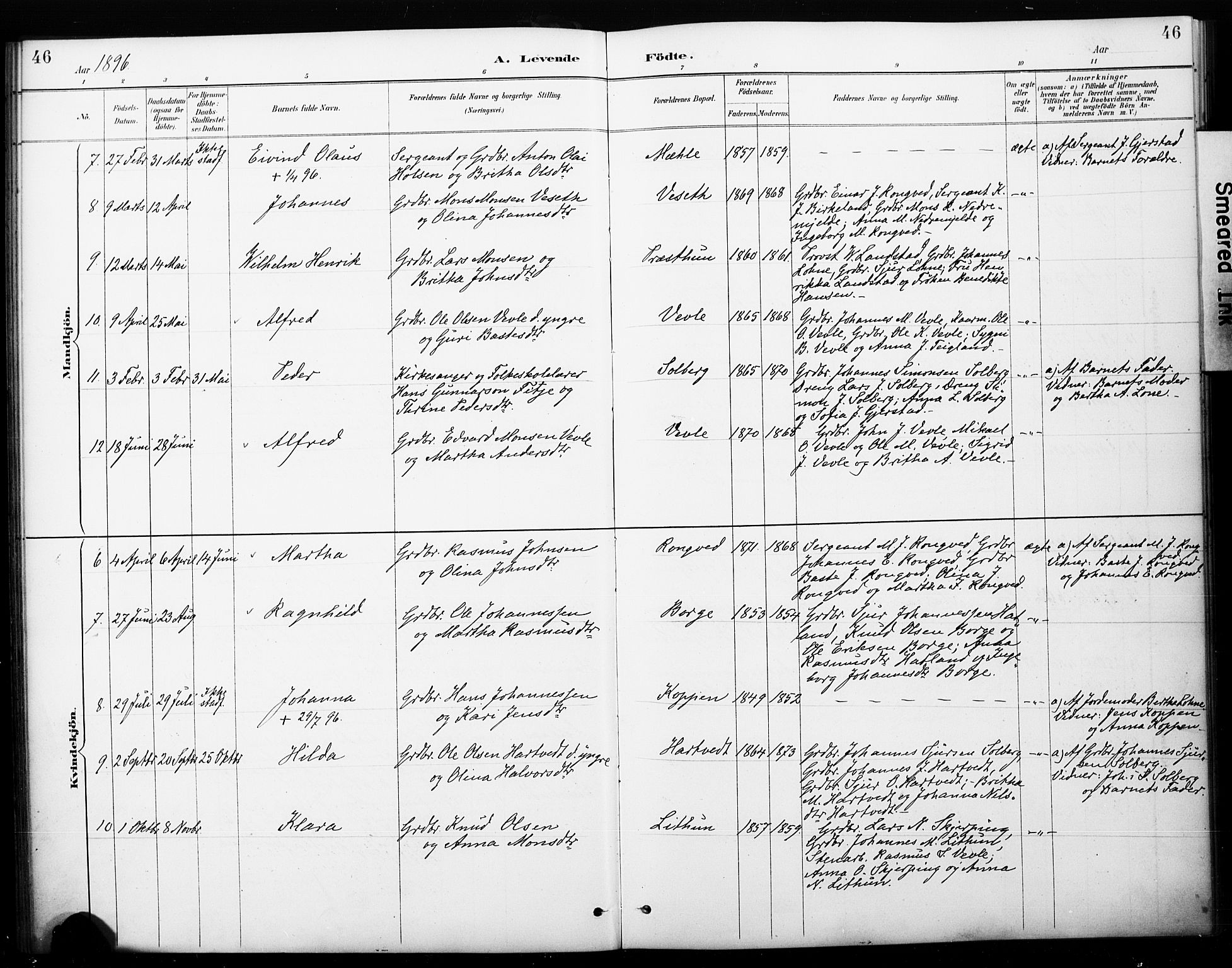 Haus sokneprestembete, SAB/A-75601/H/Haa: Parish register (official) no. C 1, 1887-1899, p. 46