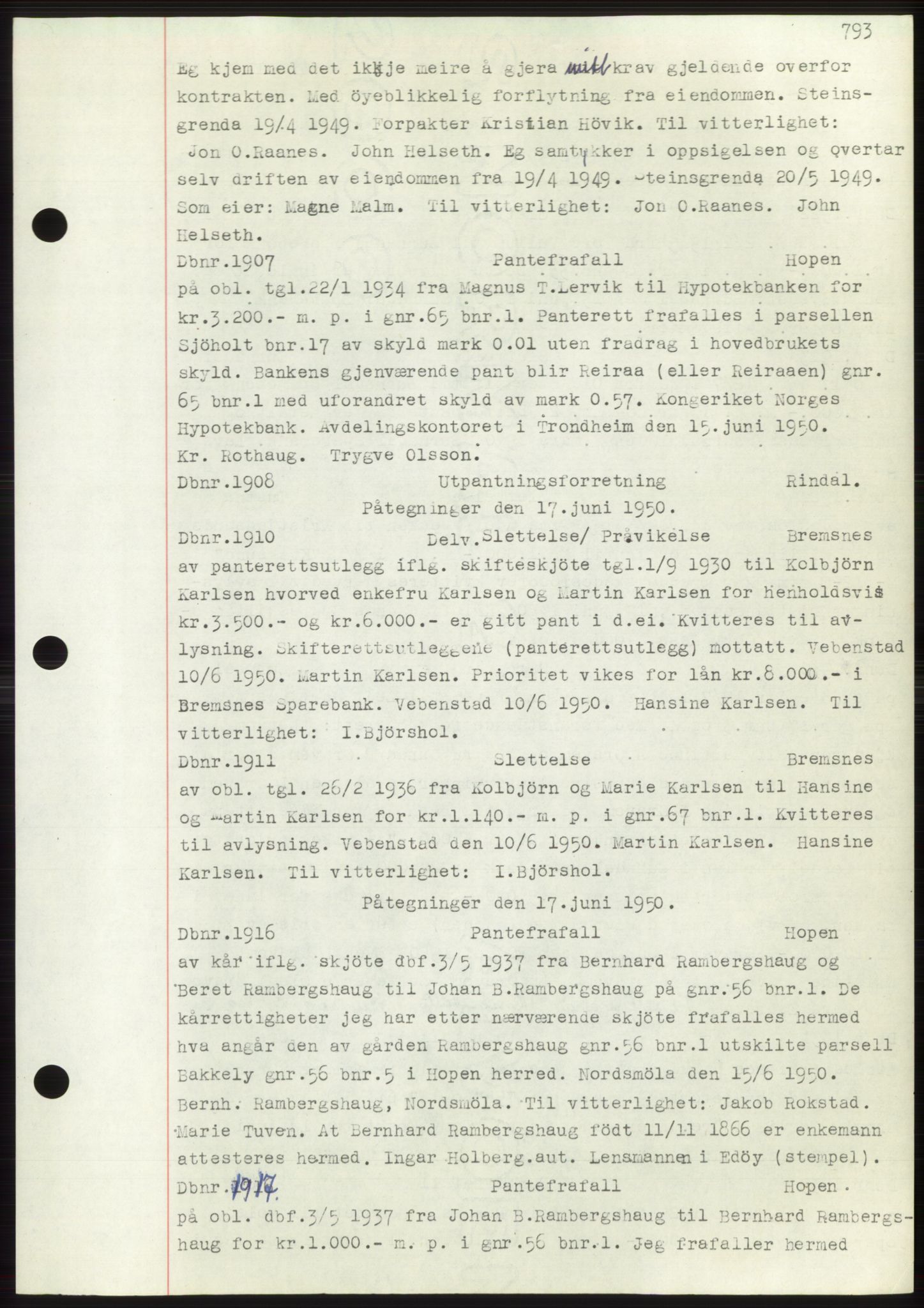 Nordmøre sorenskriveri, SAT/A-4132/1/2/2Ca: Mortgage book no. C82b, 1946-1951, Diary no: : 1907/1950