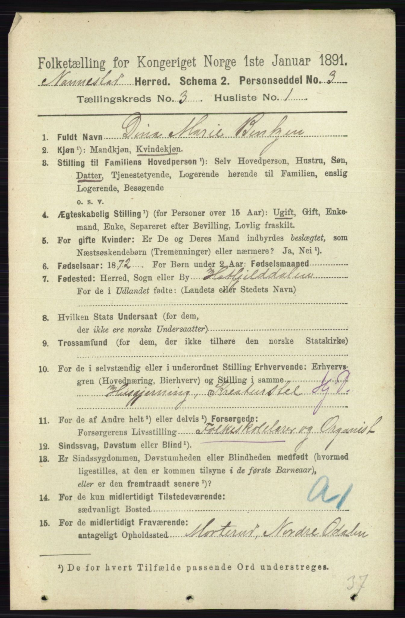 RA, 1891 census for 0238 Nannestad, 1891, p. 1467