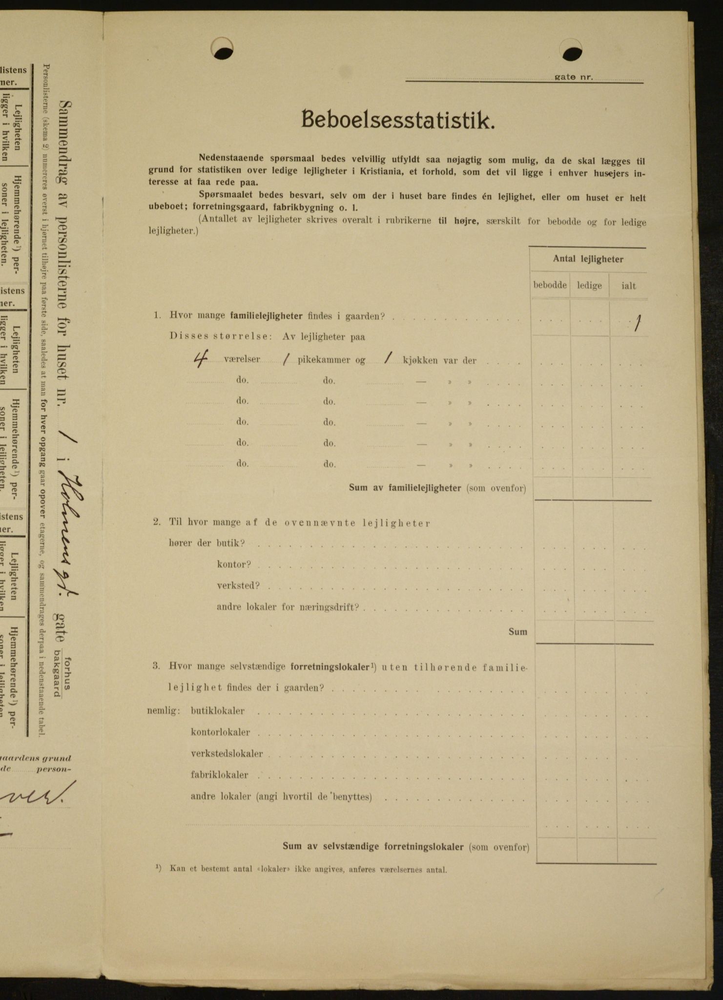 OBA, Municipal Census 1909 for Kristiania, 1909, p. 37015