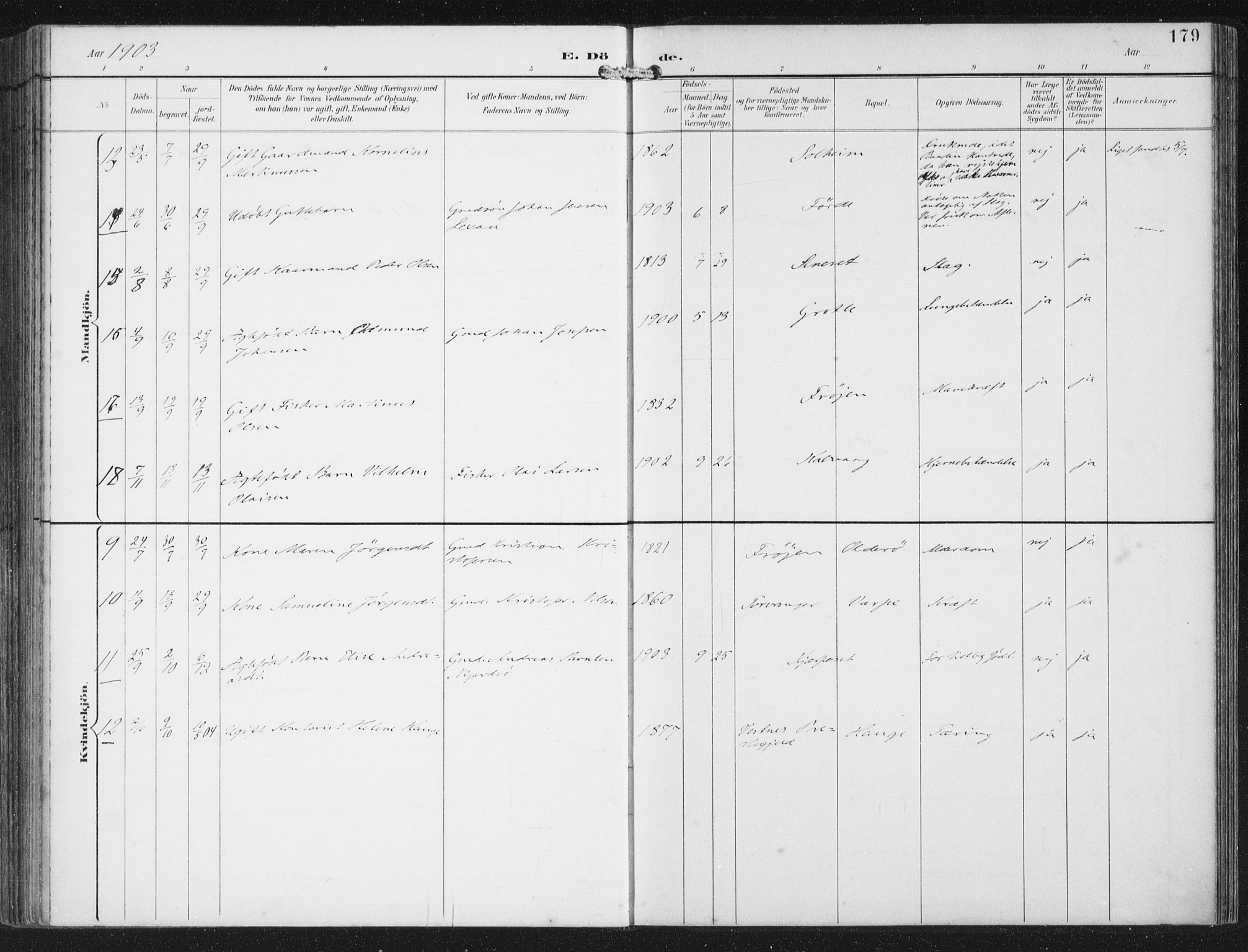 Bremanger sokneprestembete, AV/SAB-A-82201/H/Haa/Haab/L0002: Parish register (official) no. B  2, 1896-1908, p. 179