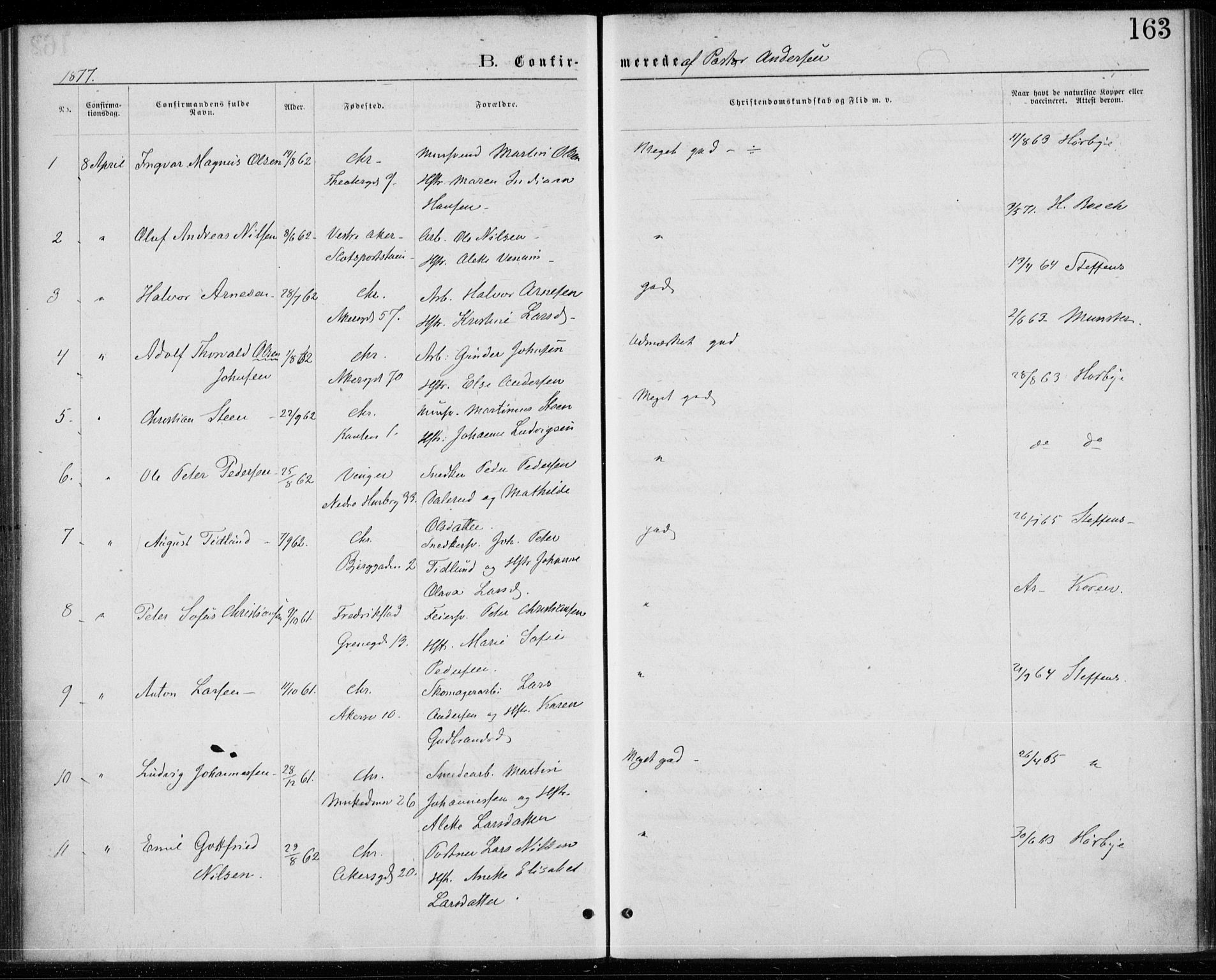 Trefoldighet prestekontor Kirkebøker, SAO/A-10882/F/Fb/L0002: Parish register (official) no. II 2, 1871-1880, p. 163