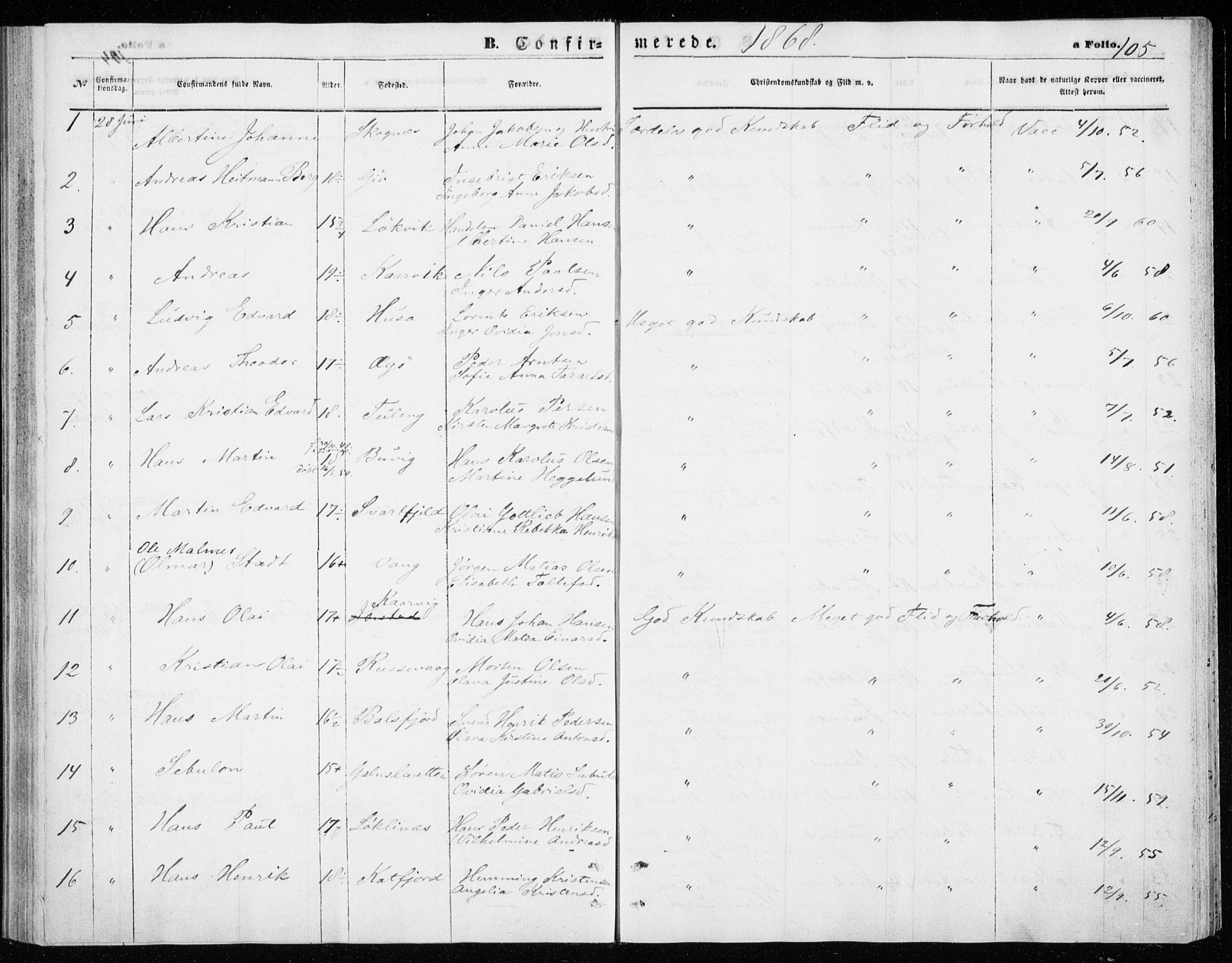 Lenvik sokneprestembete, SATØ/S-1310/H/Ha/Haa/L0009kirke: Parish register (official) no. 9, 1866-1873, p. 105