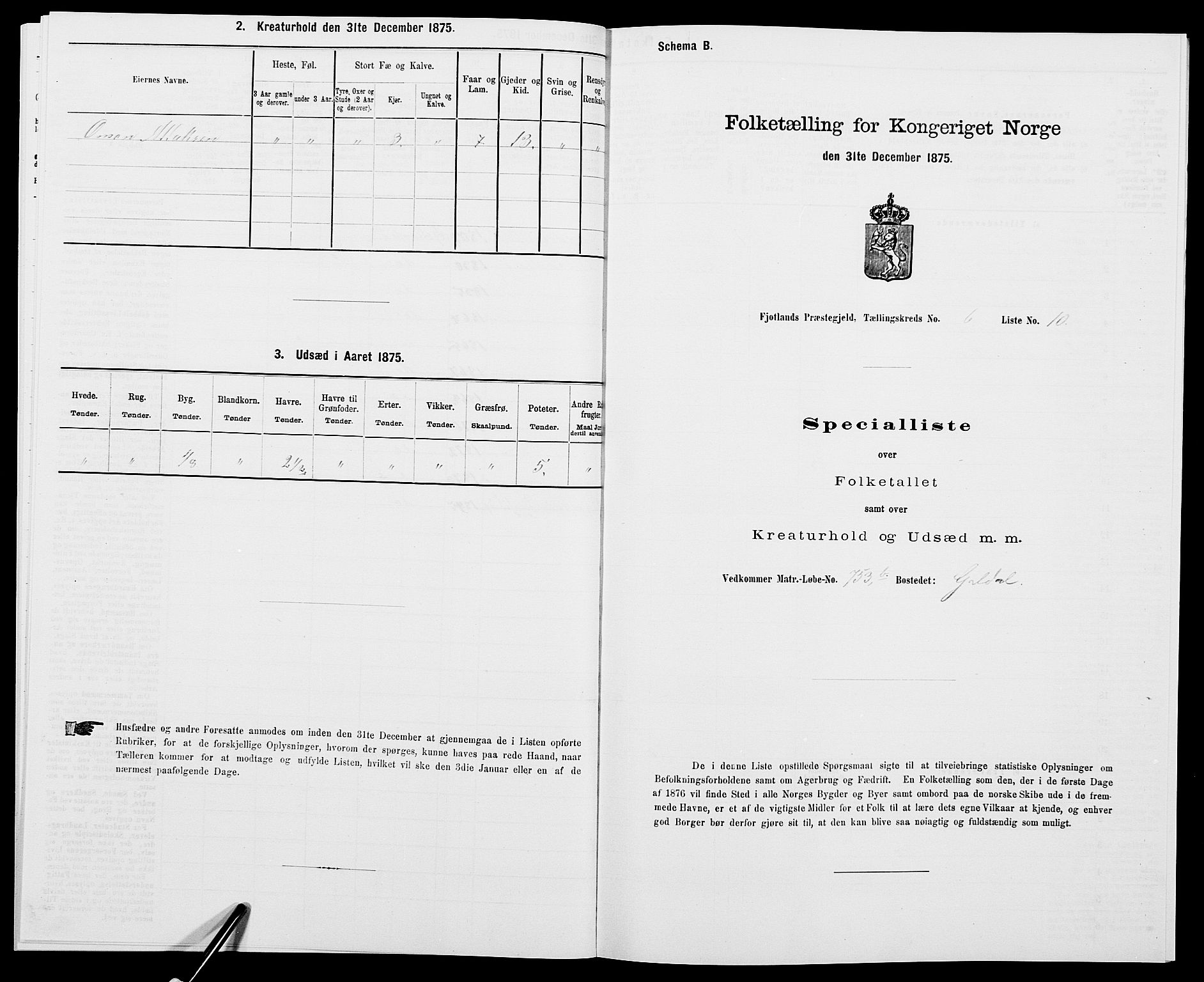 SAK, 1875 census for 1036P Fjotland, 1875, p. 369