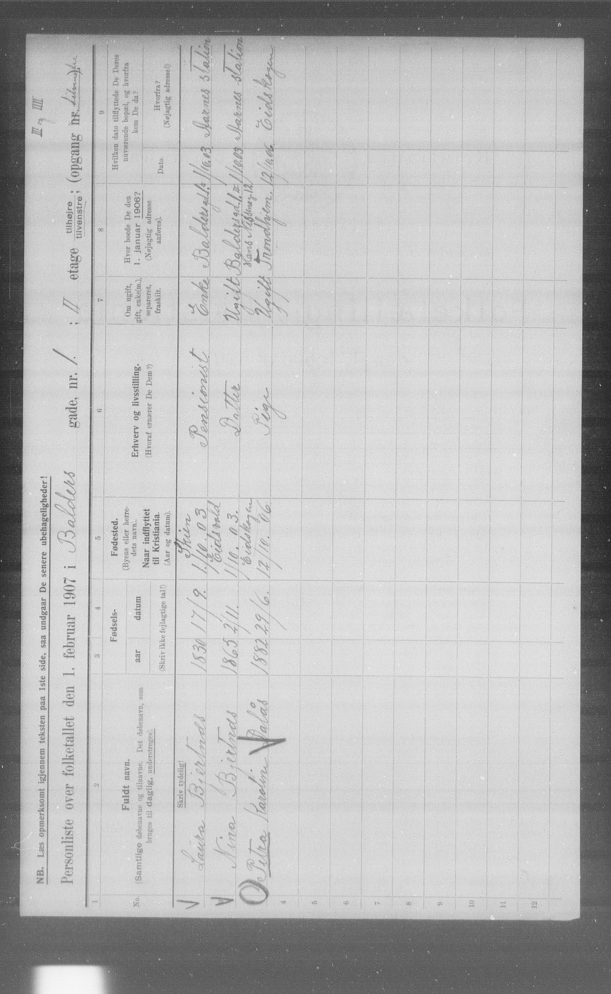 OBA, Municipal Census 1907 for Kristiania, 1907, p. 1632