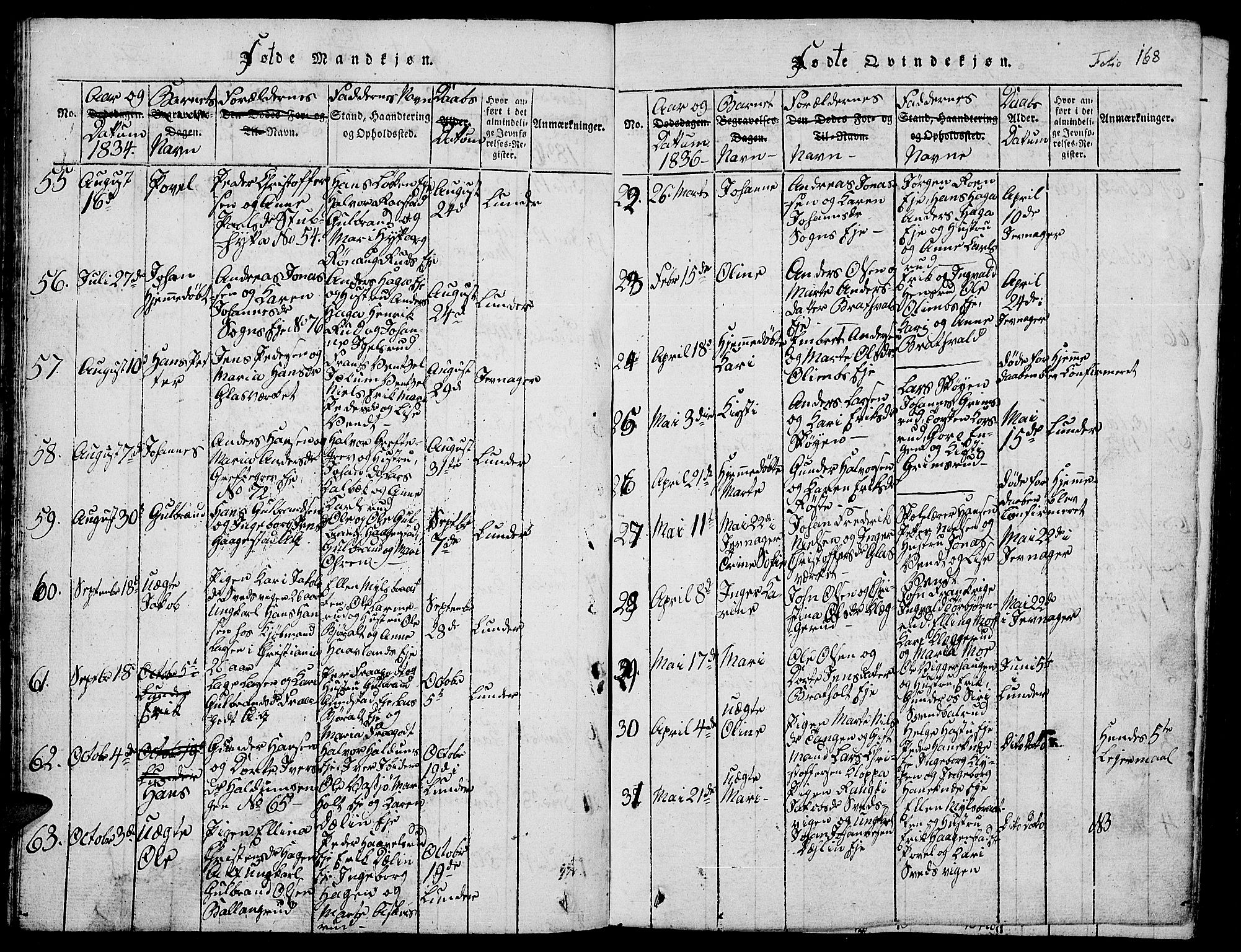 Jevnaker prestekontor, AV/SAH-PREST-116/H/Ha/Hab/L0001: Parish register (copy) no. 1, 1815-1837, p. 168