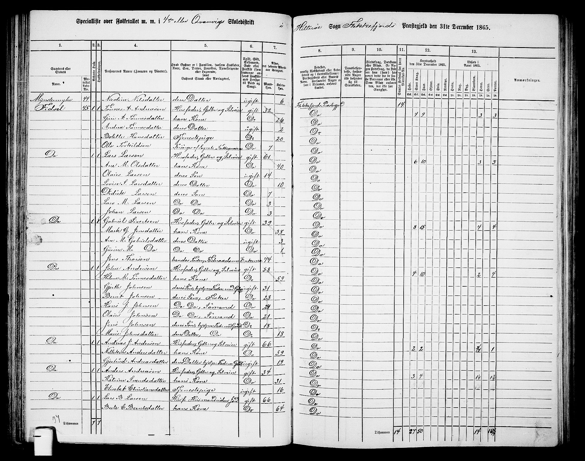 RA, 1865 census for Flekkefjord/Nes og Hidra, 1865, p. 70