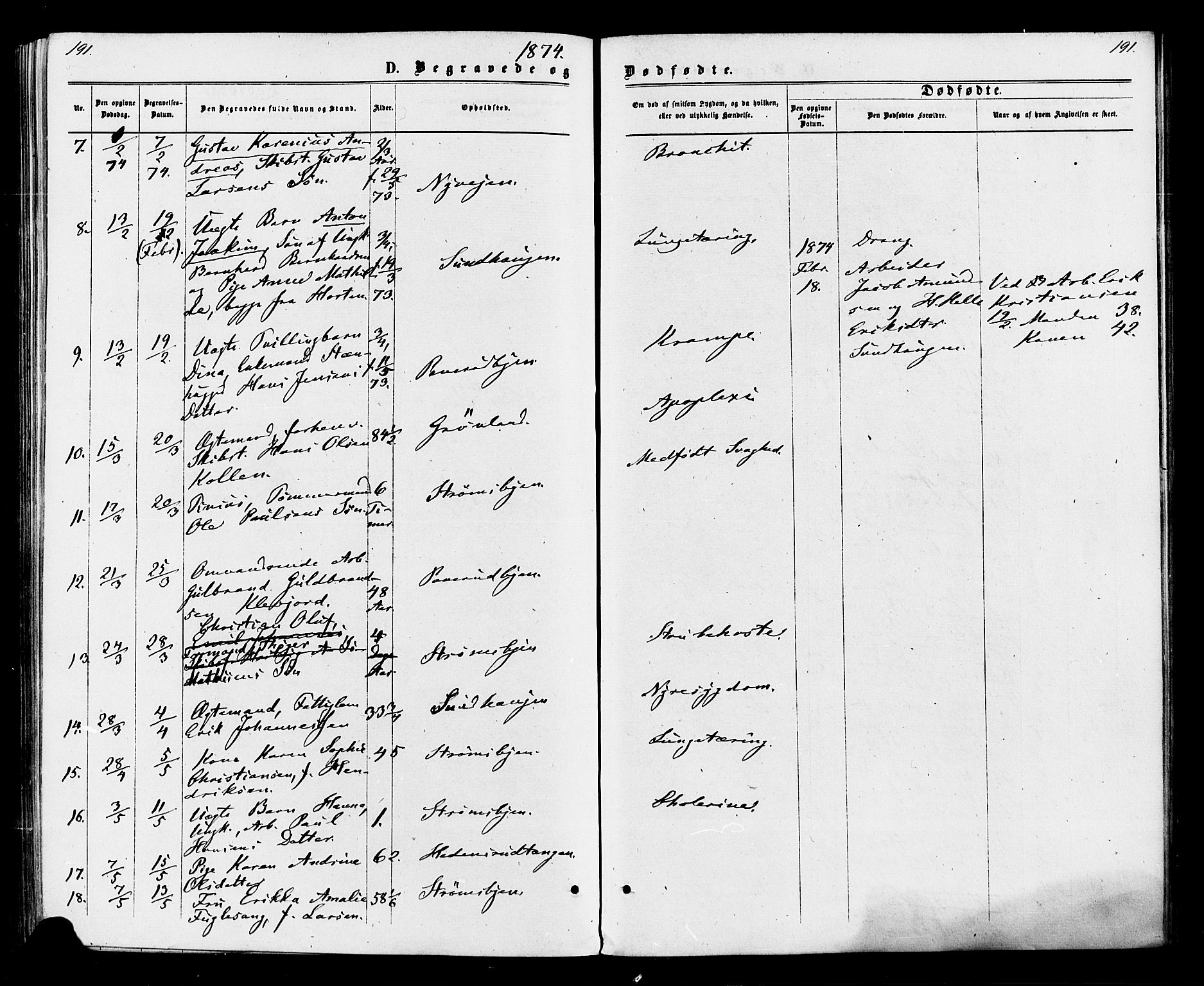 Strømsø kirkebøker, AV/SAKO-A-246/F/Fa/L0020: Parish register (official) no. I 20, 1870-1878, p. 191